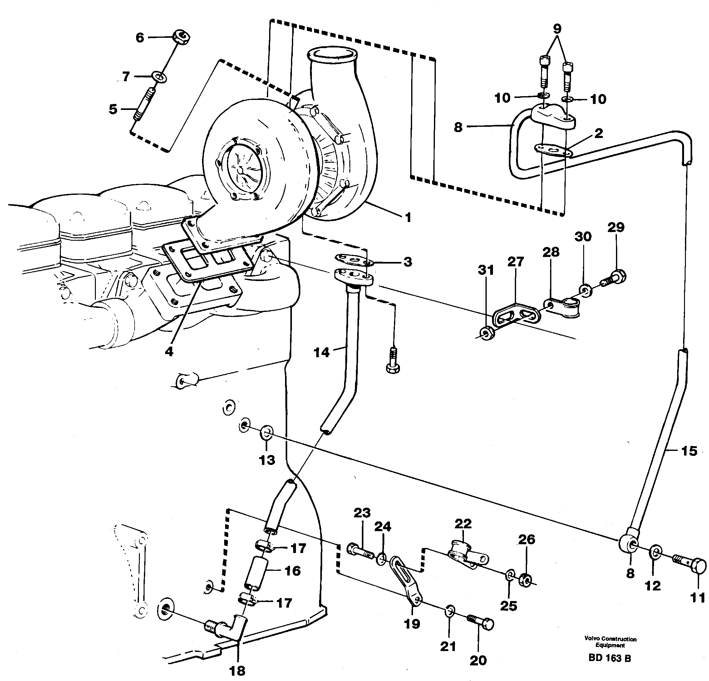 Turbocharger with fitting parts — volvo parts diagram