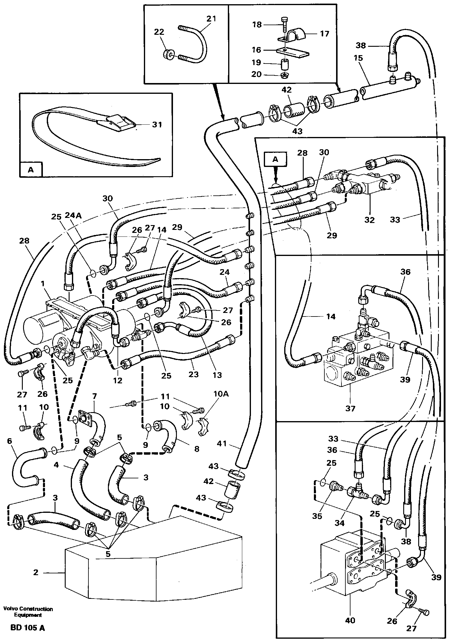 Hydraulic system pipe and hoses — volvo parts diagram