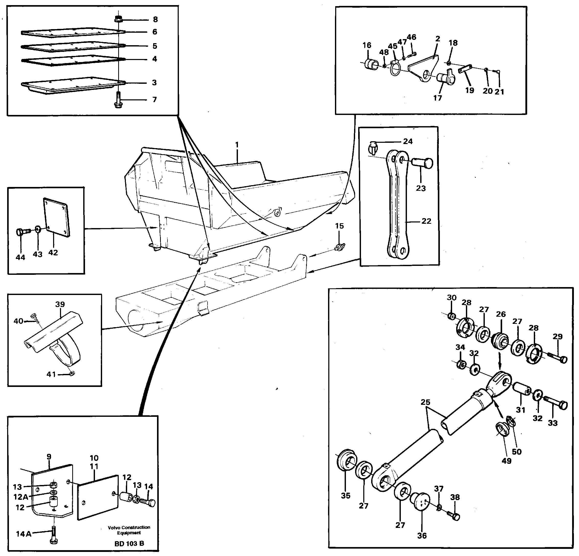 Dumper basket with fitting parts  SER NO - 1300, SER NO - 1304 (USA) — volvo parts diagram