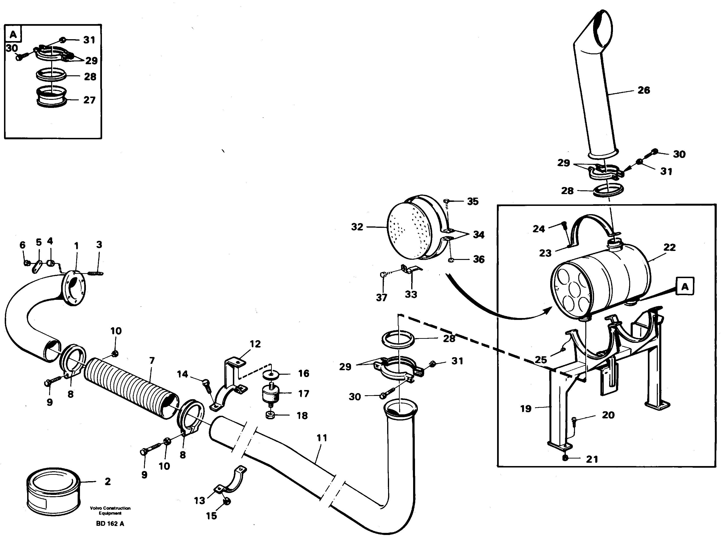 Exhaust system, silencer — volvo parts diagram