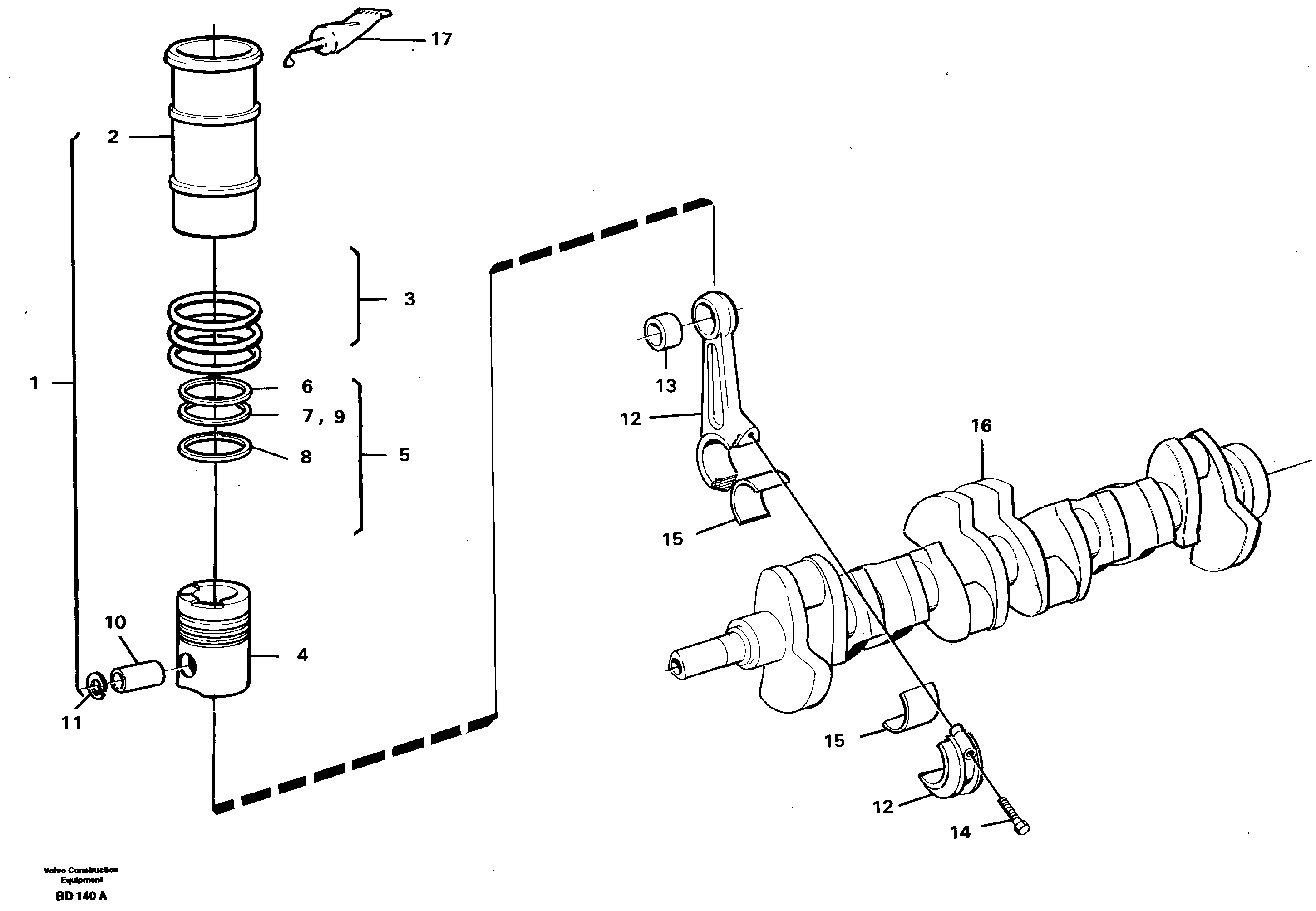 Cylinder liner, piston and connecting rod — volvo parts diagram