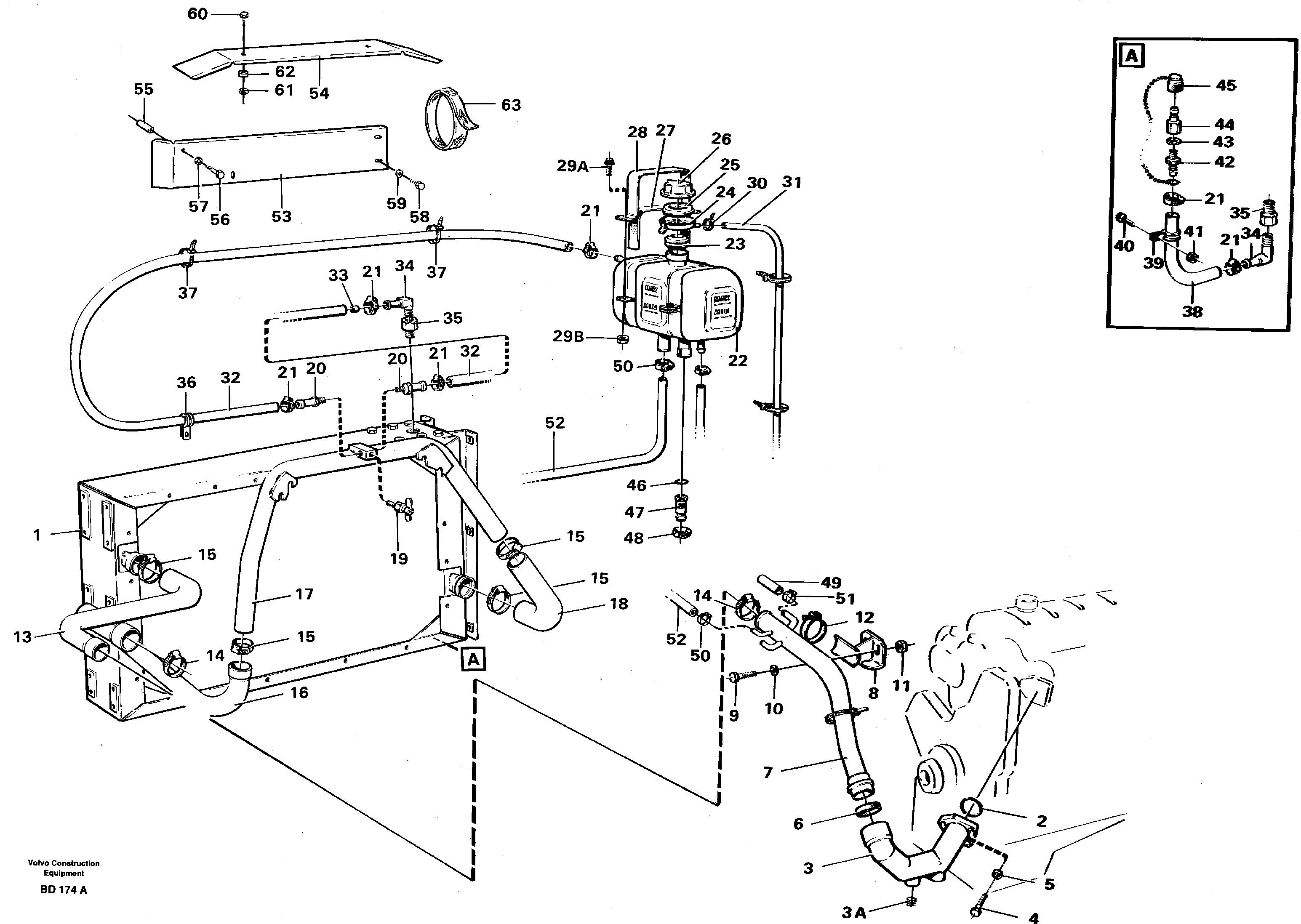 Radiator with connecting-parts  Ser no - 1150 — volvo parts diagram