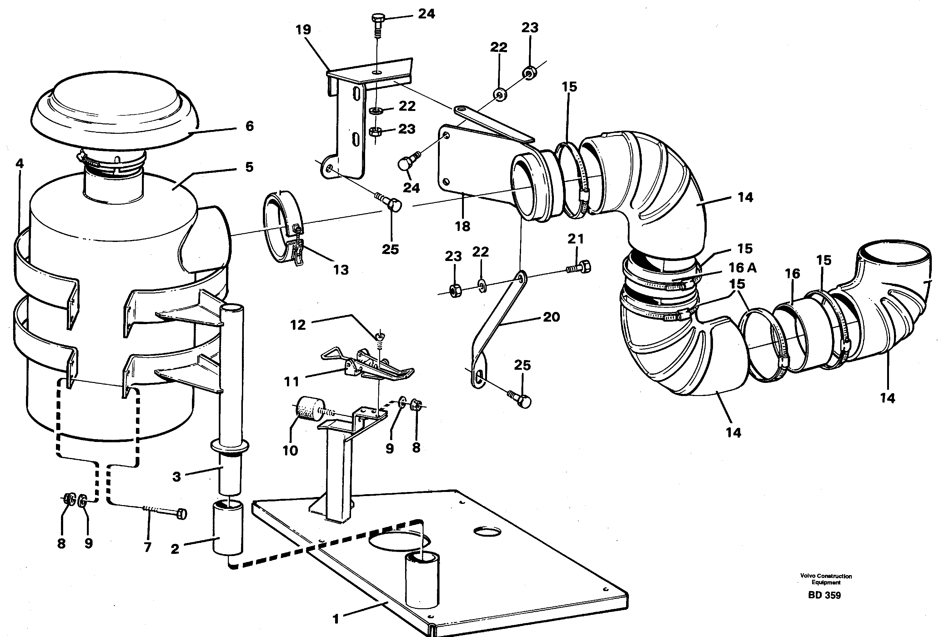 Oil bath air filter with fitting parts  93063 — volvo parts diagram