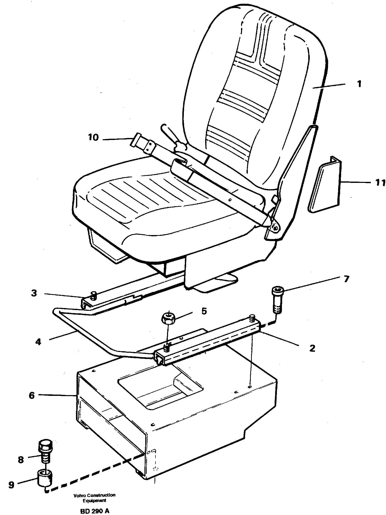 Operator seat with fitting parts  SER NO - 1183, SER NO - 1186 (USA) — volvo parts diagram