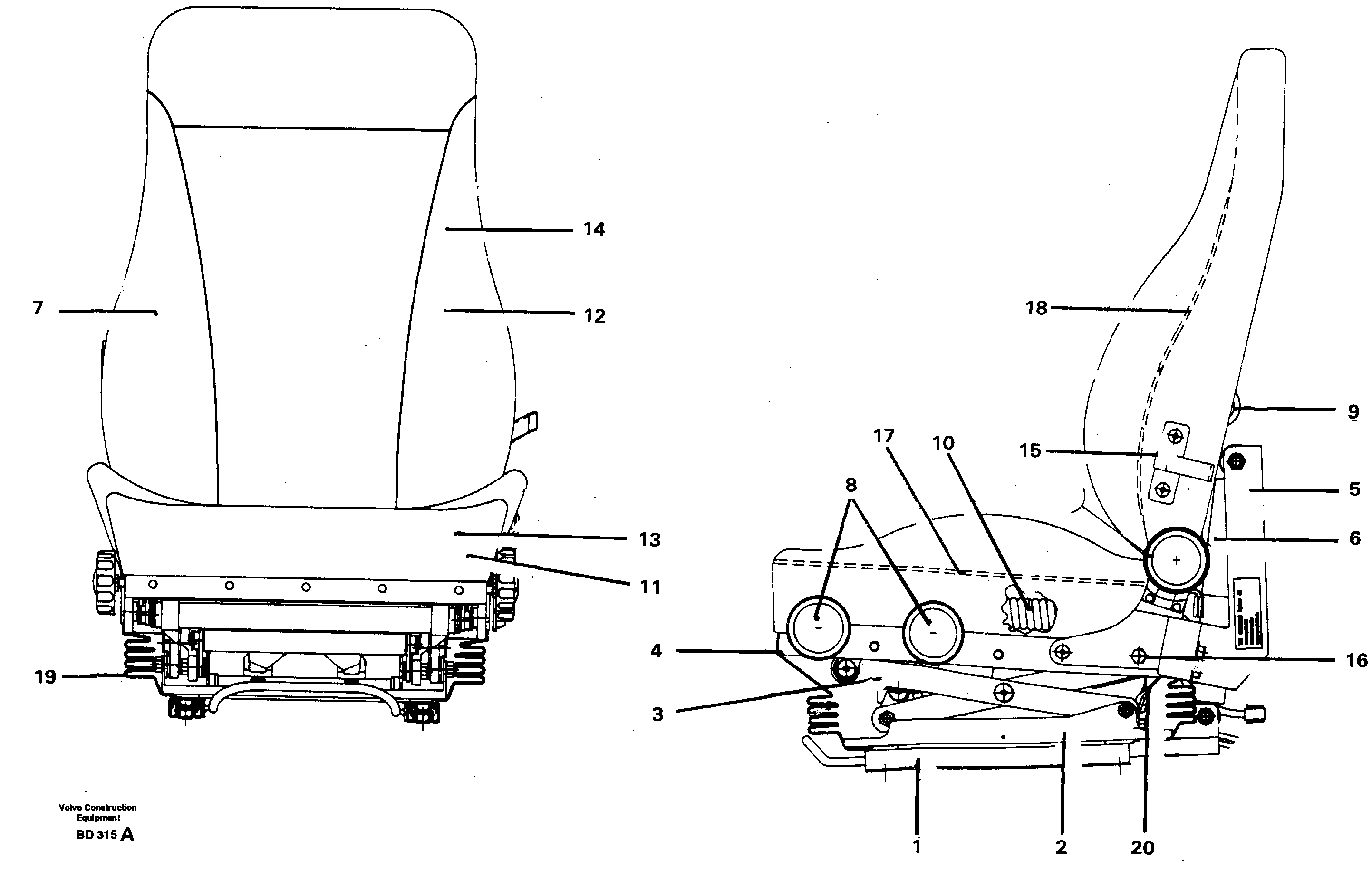 Operator's seat  SER NO 1184 -, SER NO 1187 - (USA) — volvo parts diagram