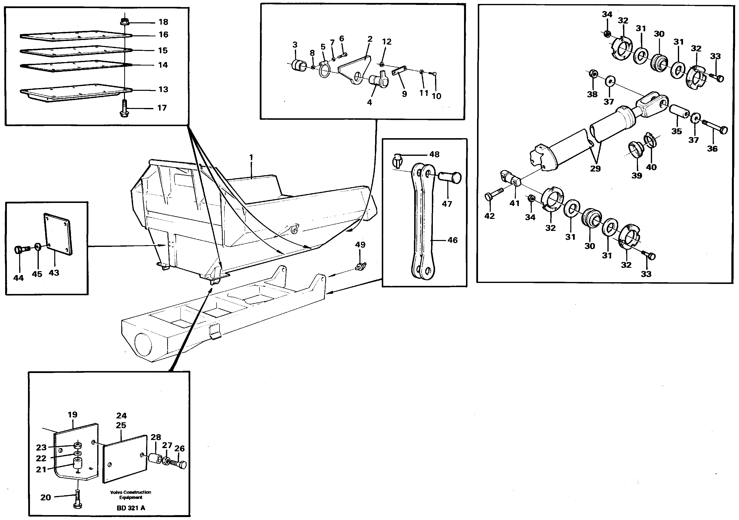 Dumper basket with fitting parts  SER NO 1301 -, SER NO 1305 - (USA) — volvo parts diagram