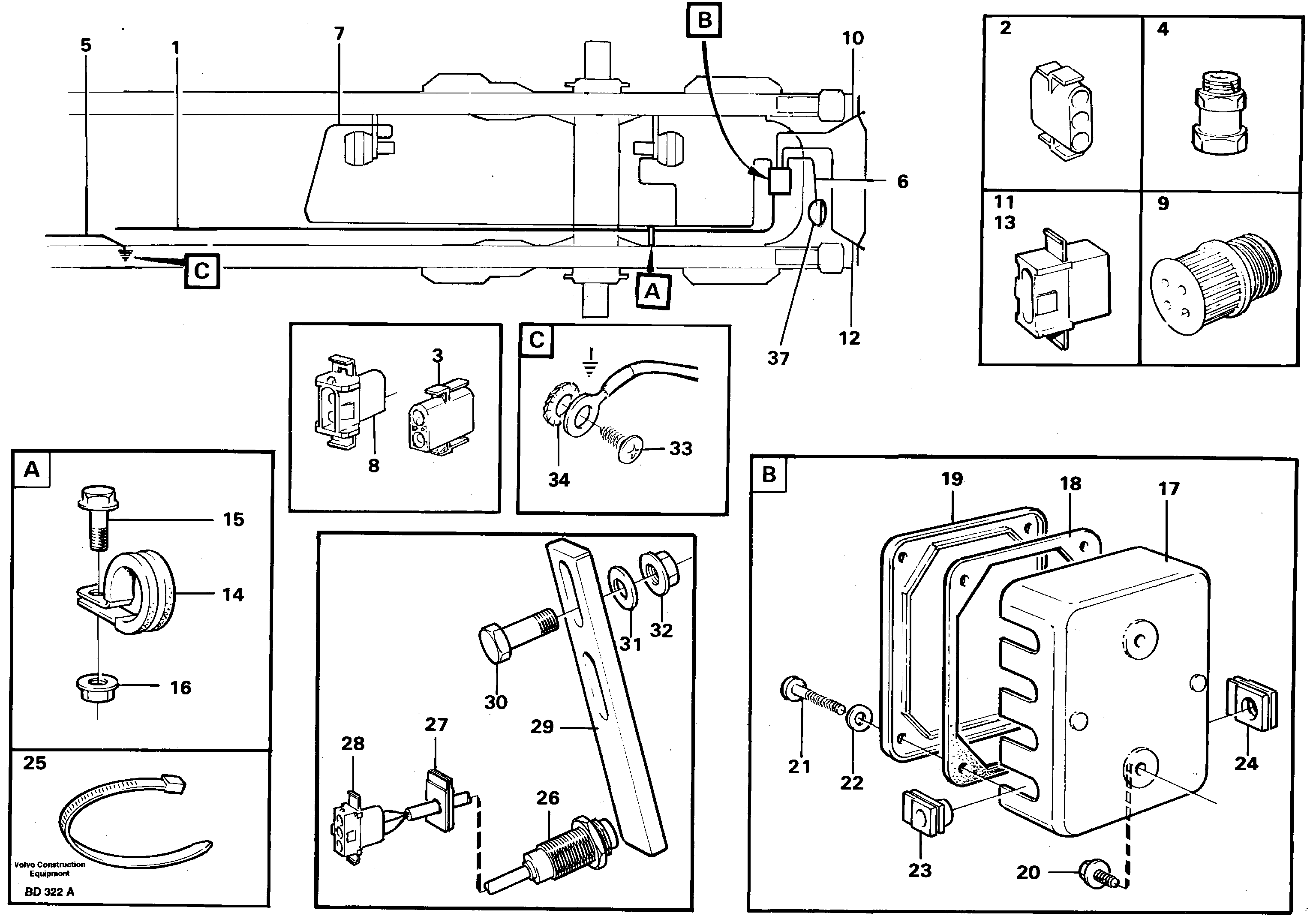 Cable harnesses, rear  SER NO 1301 -, SER NO 1305 - (USA) — volvo parts diagram