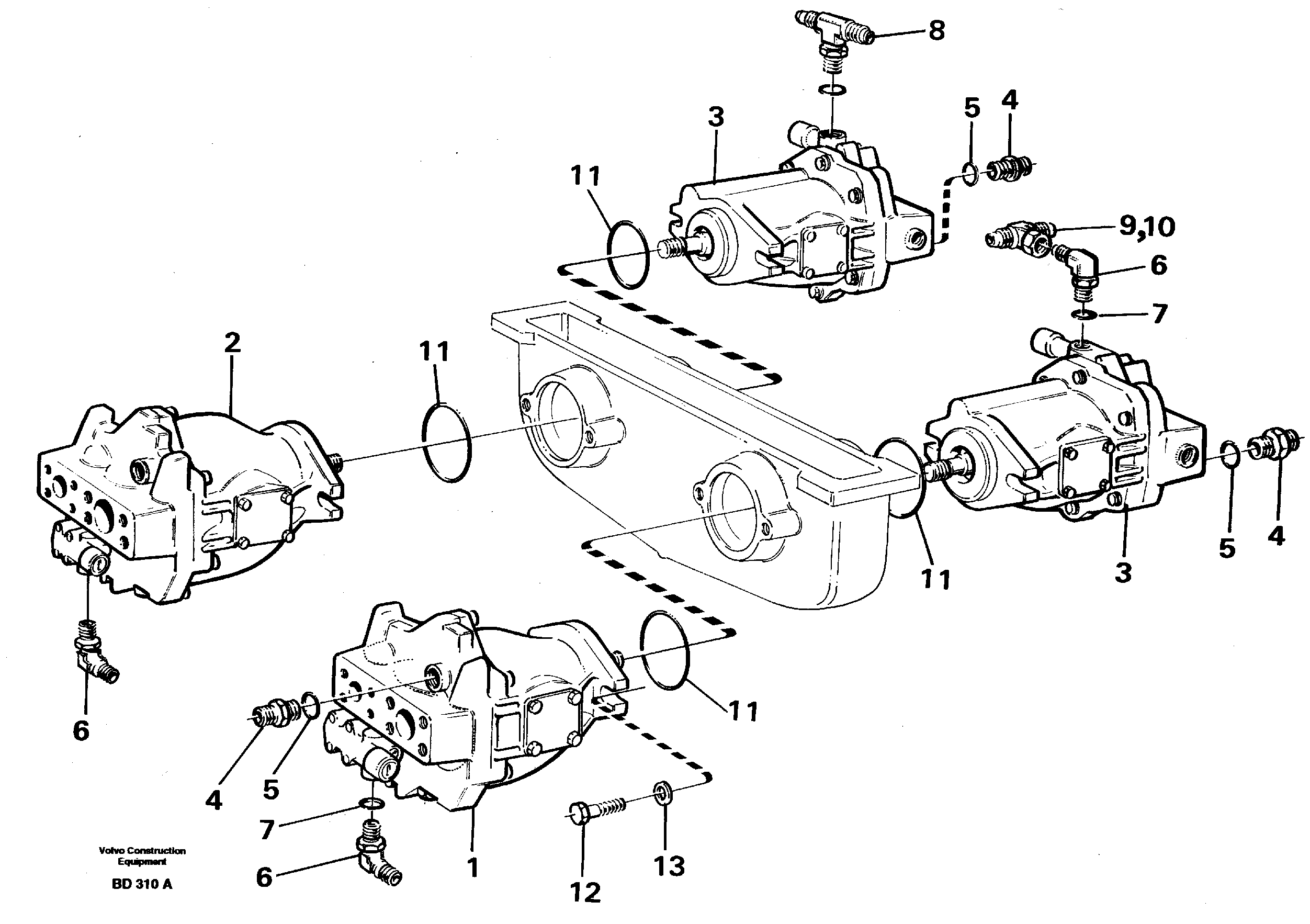 Hydraulic pump with fitting parts — volvo parts diagram