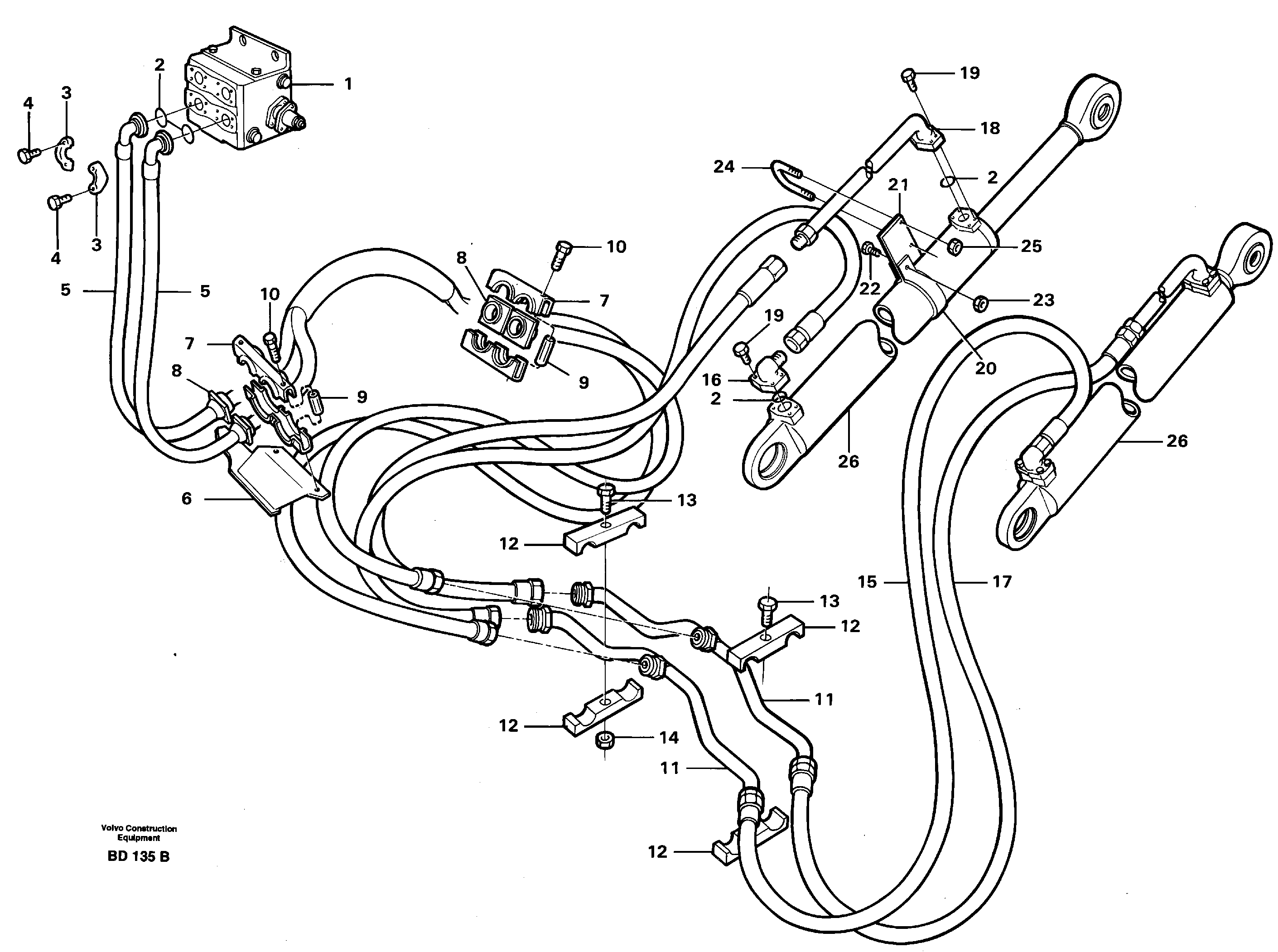 Hoist cylinder and hydraulic hoses — volvo parts diagram