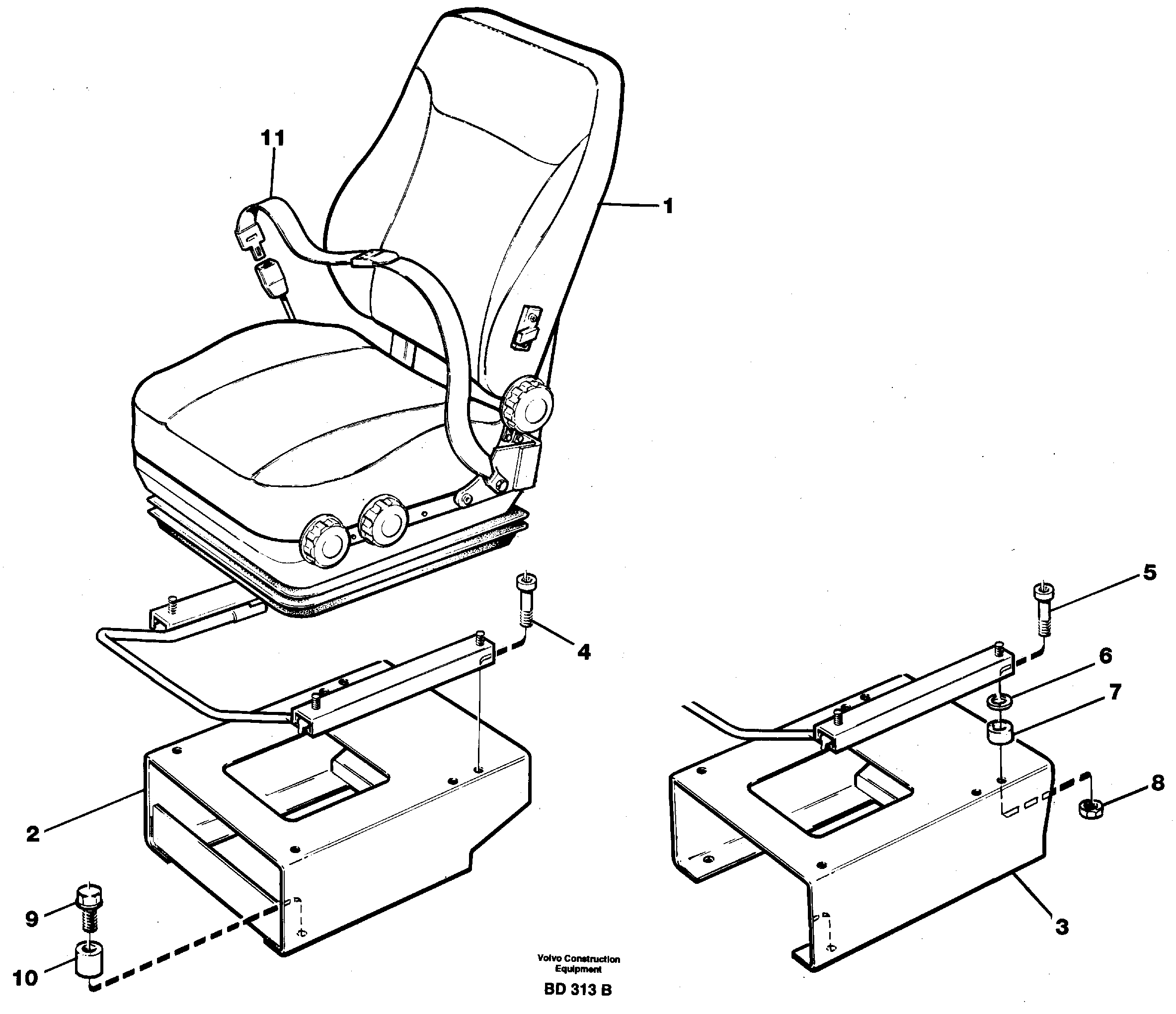 Operator seat with fitting parts  SER NO 1184 -, SER NO 1187 - (USA) — volvo parts diagram
