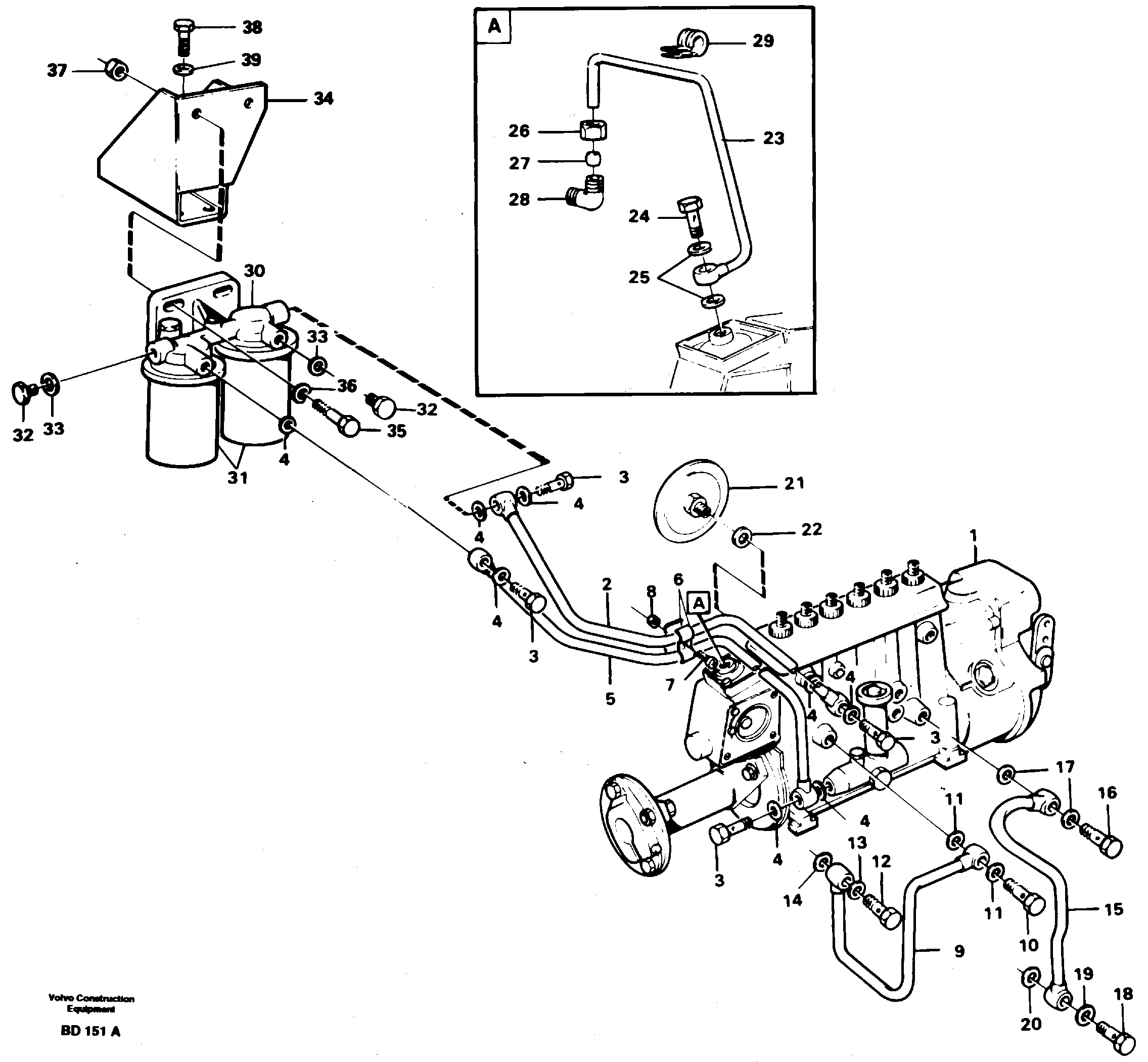 Fuel pipes, fuelinjec. pump-fuel filter — volvo parts diagram