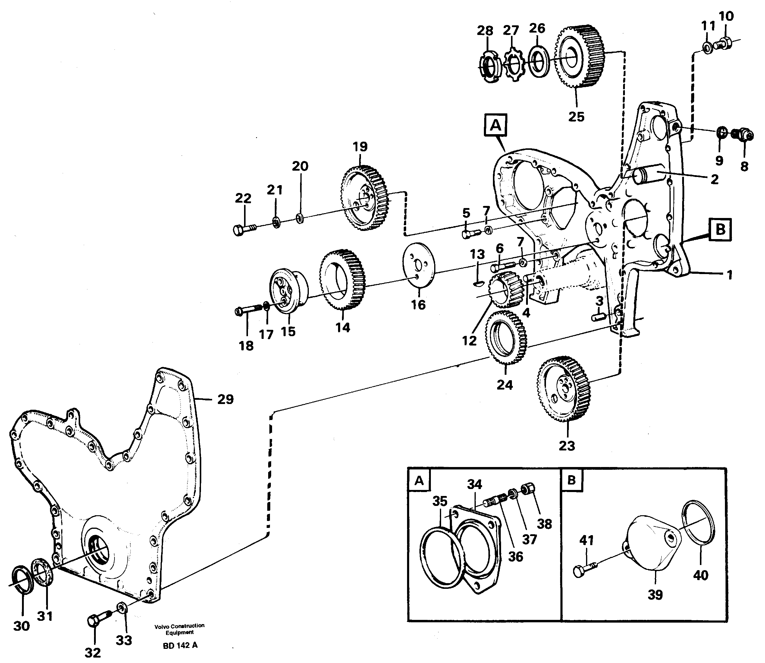 Timing gear casing and gears — volvo parts diagram