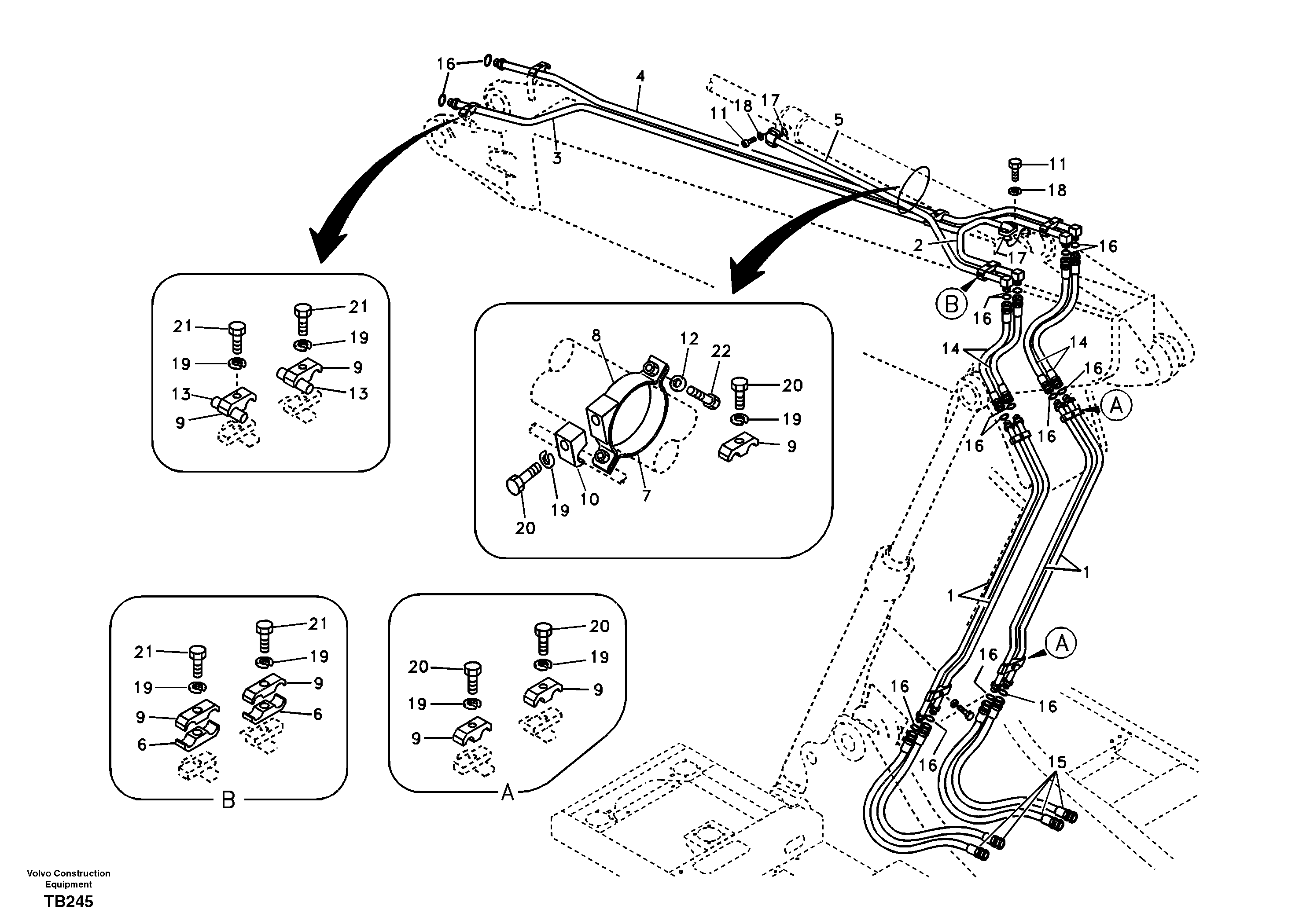 Working hydraulic, dipper arm cylinder on adjustable boom — volvo parts diagram