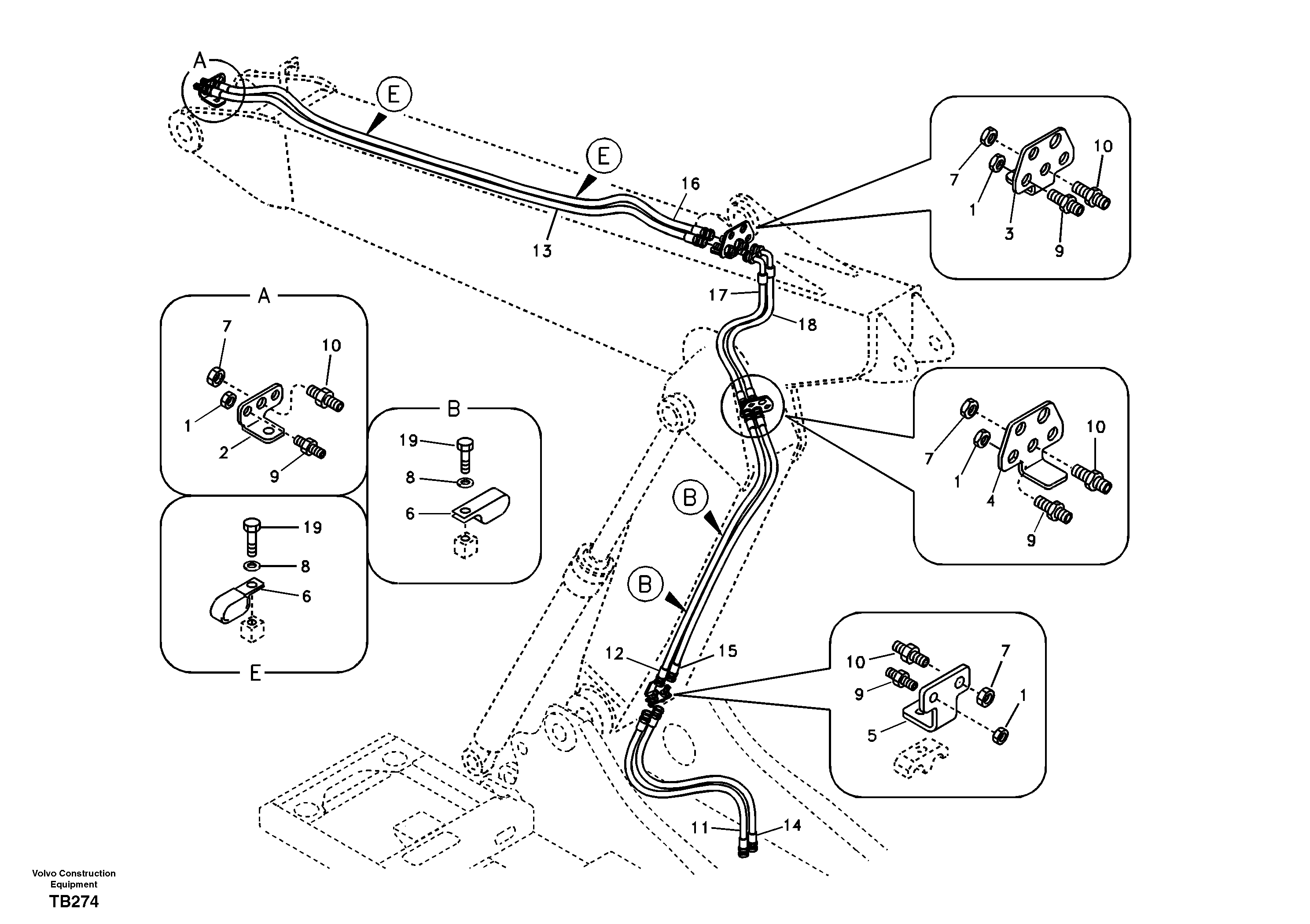 Working hydraulic, quickfit on adjustable boom — volvo parts diagram