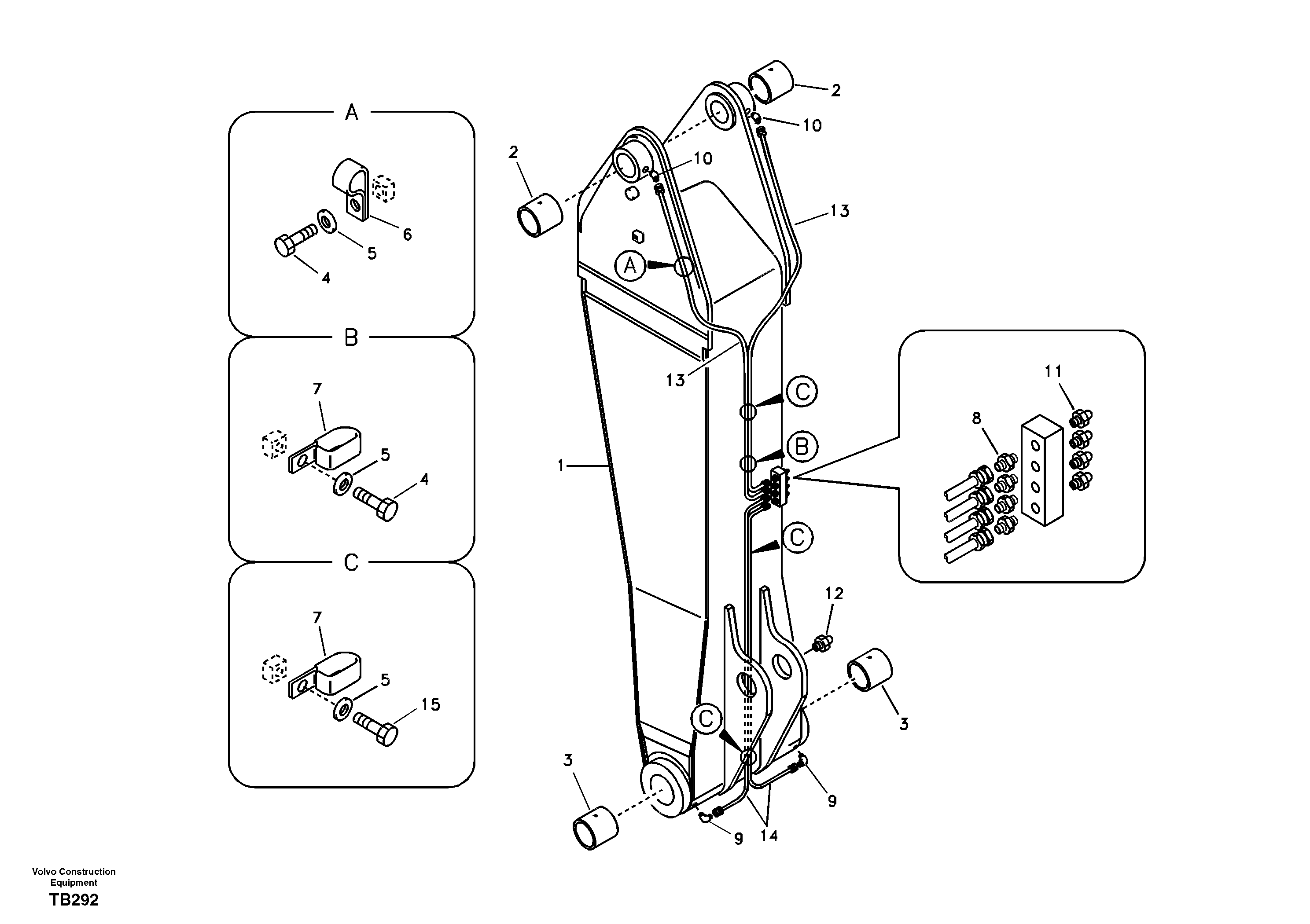 Boom and grease piping, adjustable 1st — volvo parts diagram