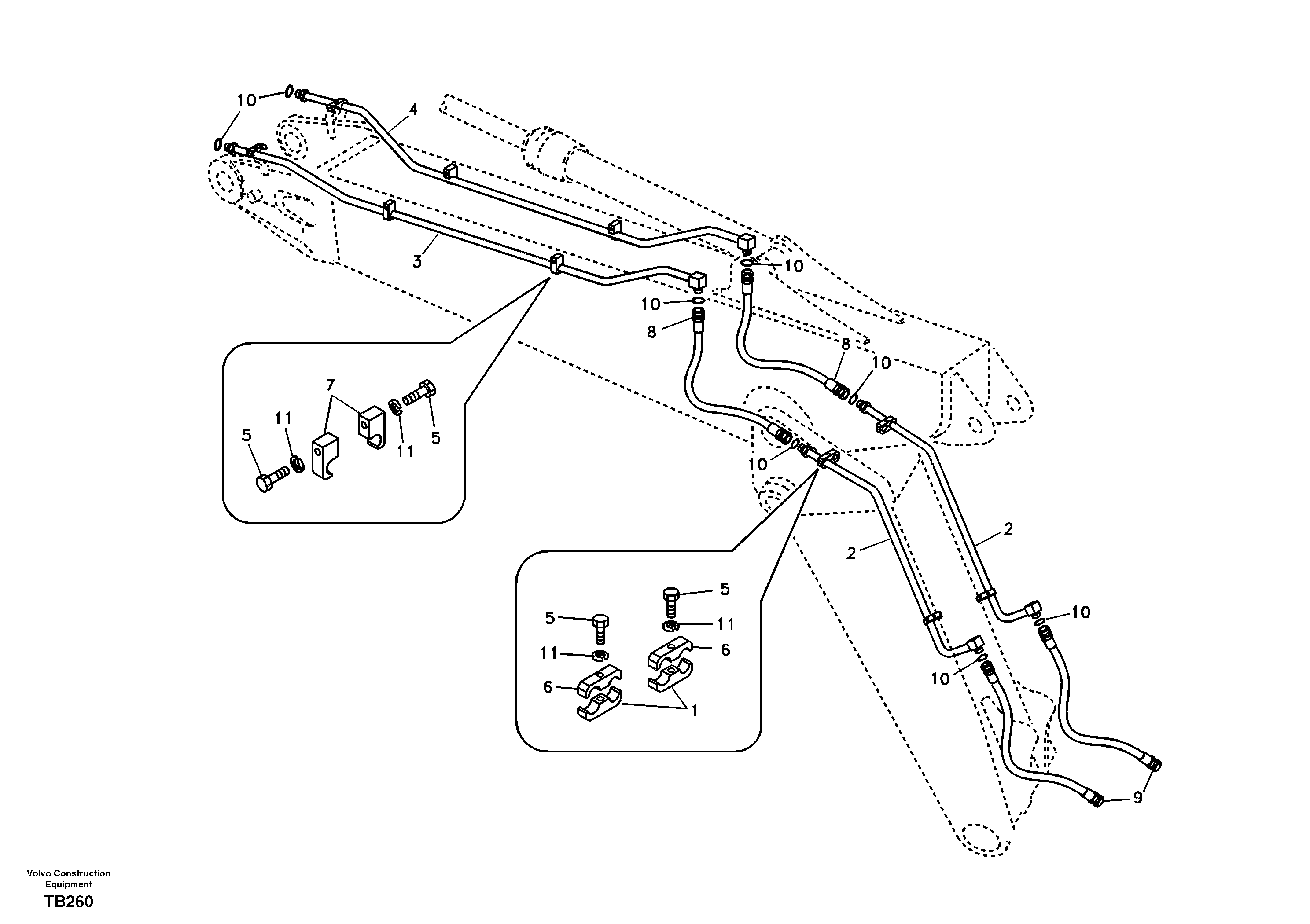 Working hydraulic, hammer and shear for adjustable boom — volvo parts diagram