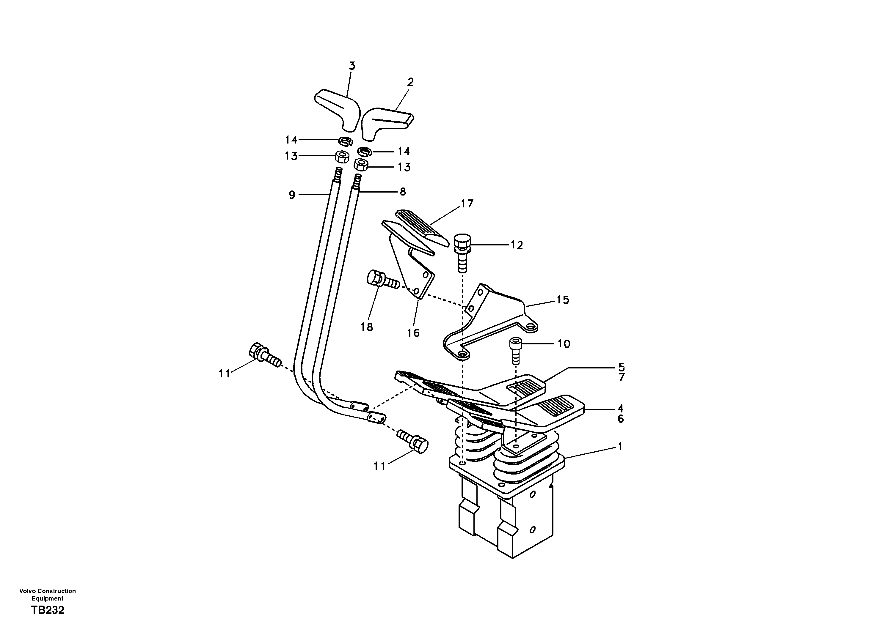 Remote control valve pedal with fitting parts — volvo parts diagram