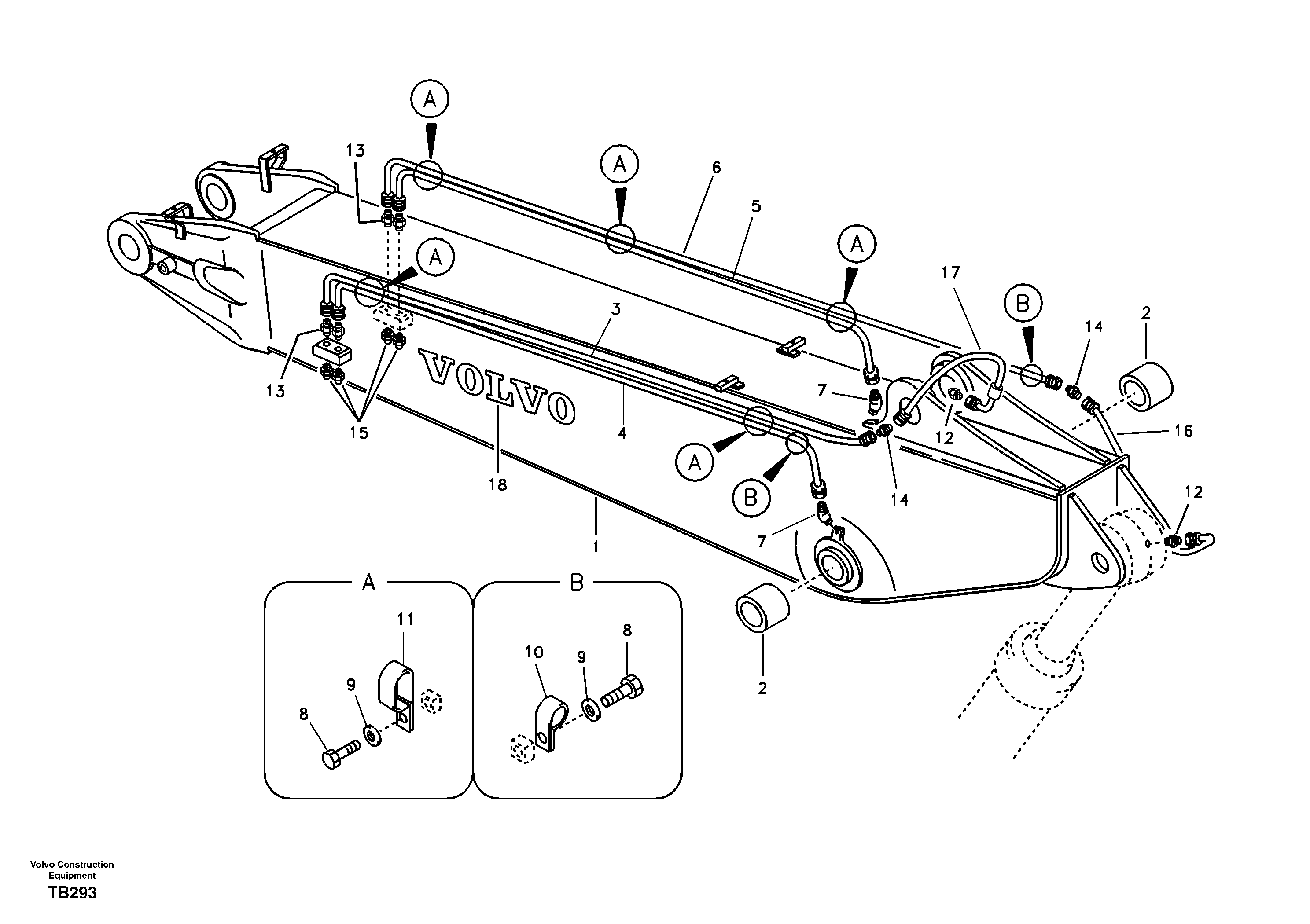 Boom and grease piping, adjustable 2nd — volvo parts diagram