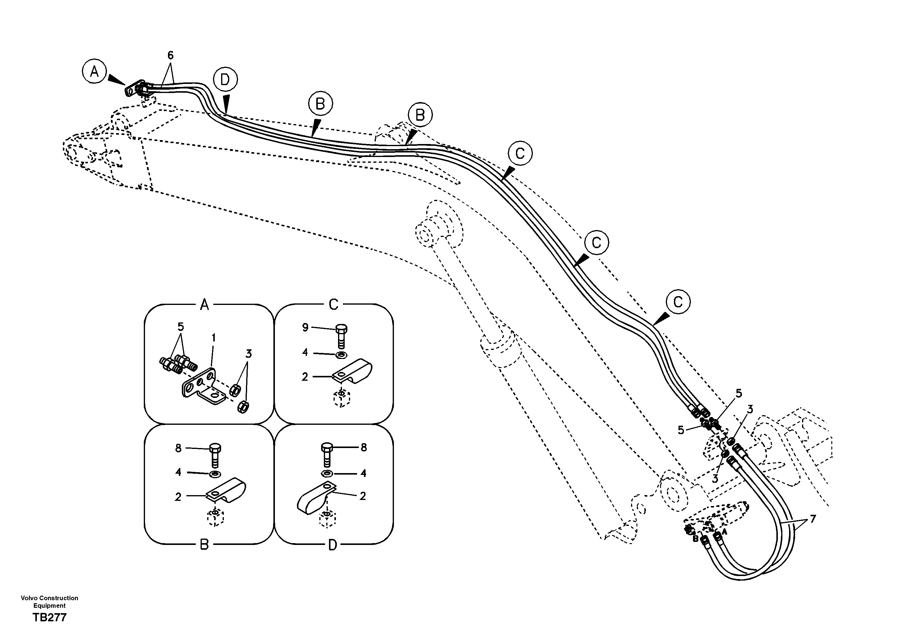 Working hydraulic, slope and rotator on boom — volvo parts diagram