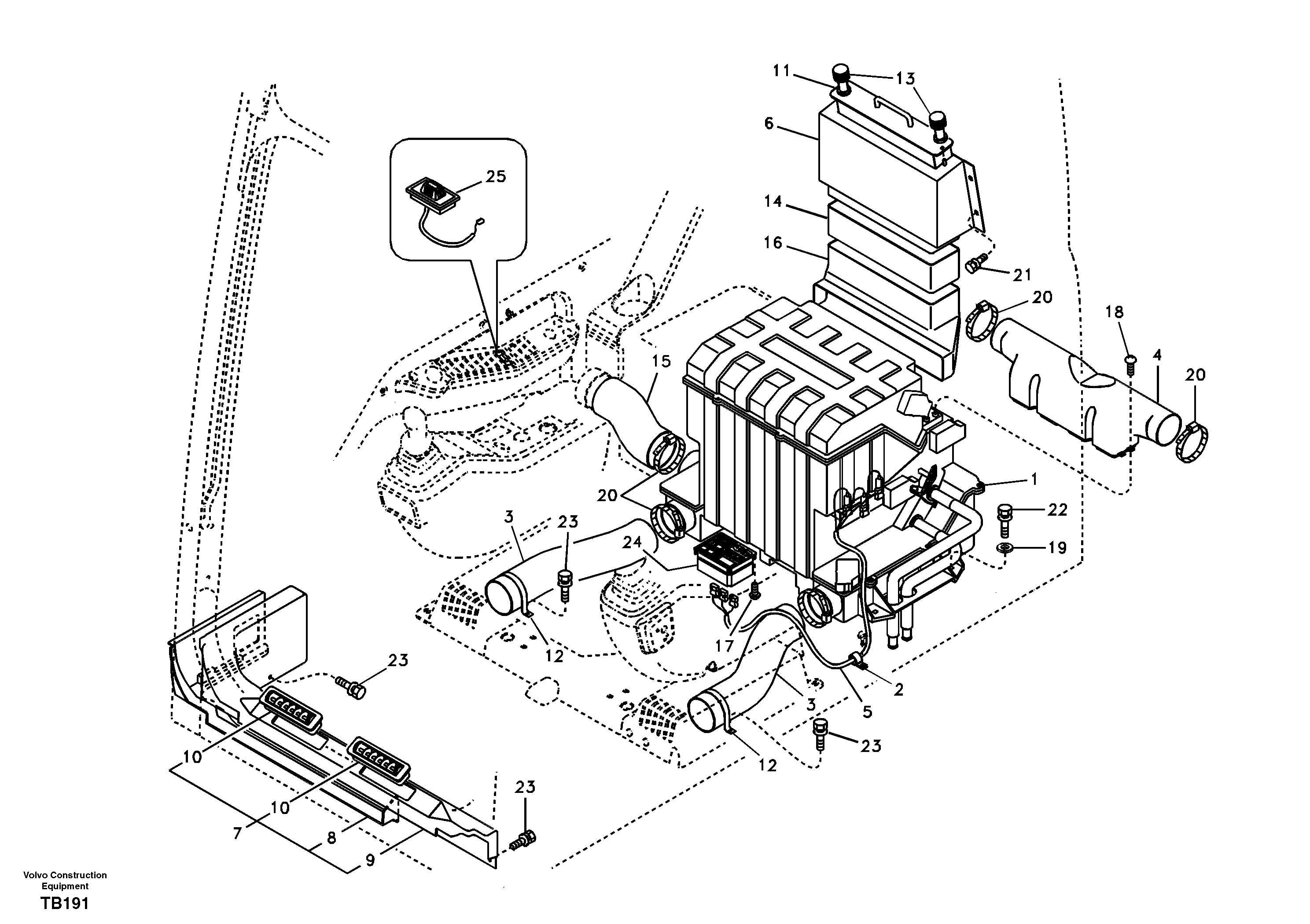 Air duct in cabin and cabin floor — volvo parts diagram