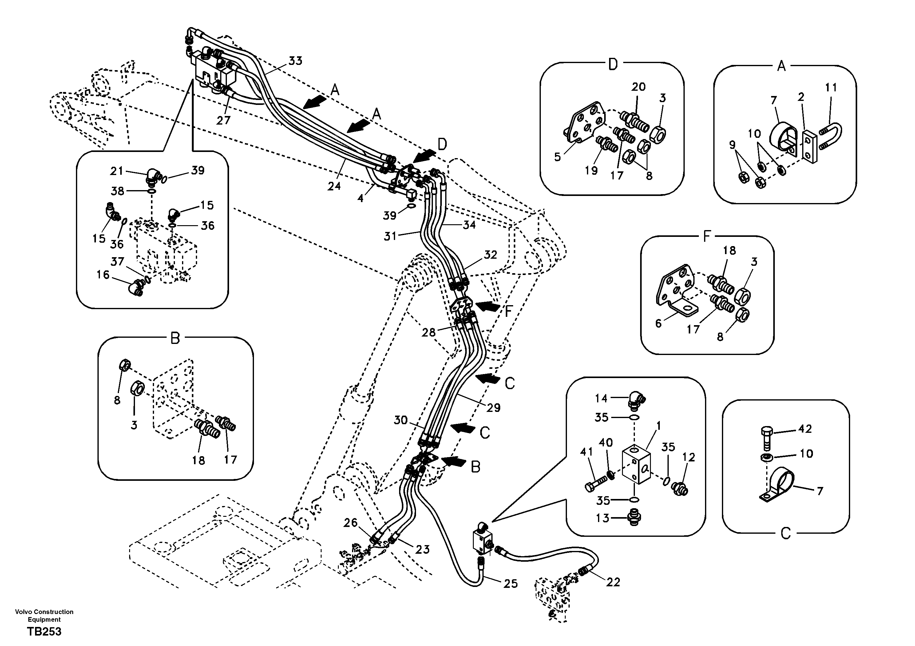 Working hydraulic, dipper arm rupture for adjustable boom — volvo parts diagram