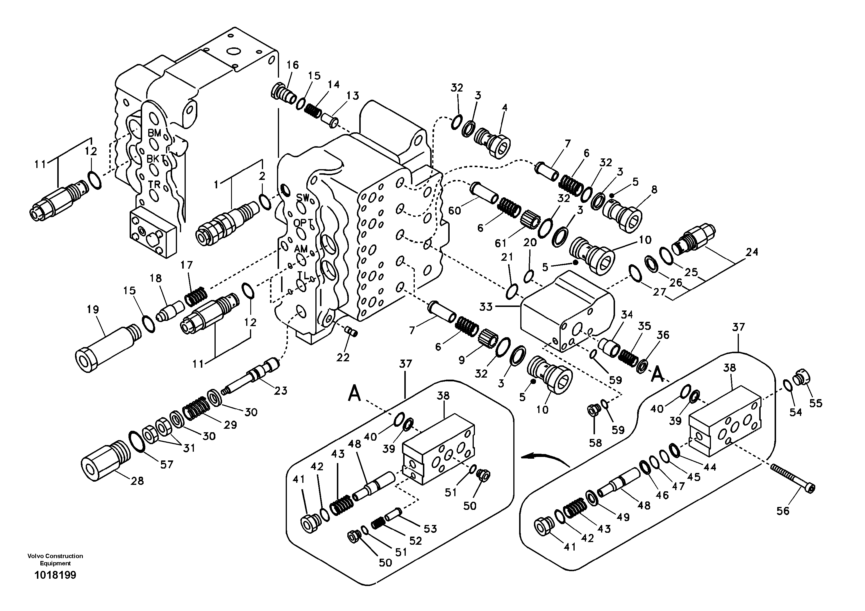 Main control valve, relief valve and dipper arm holding — volvo parts diagram
