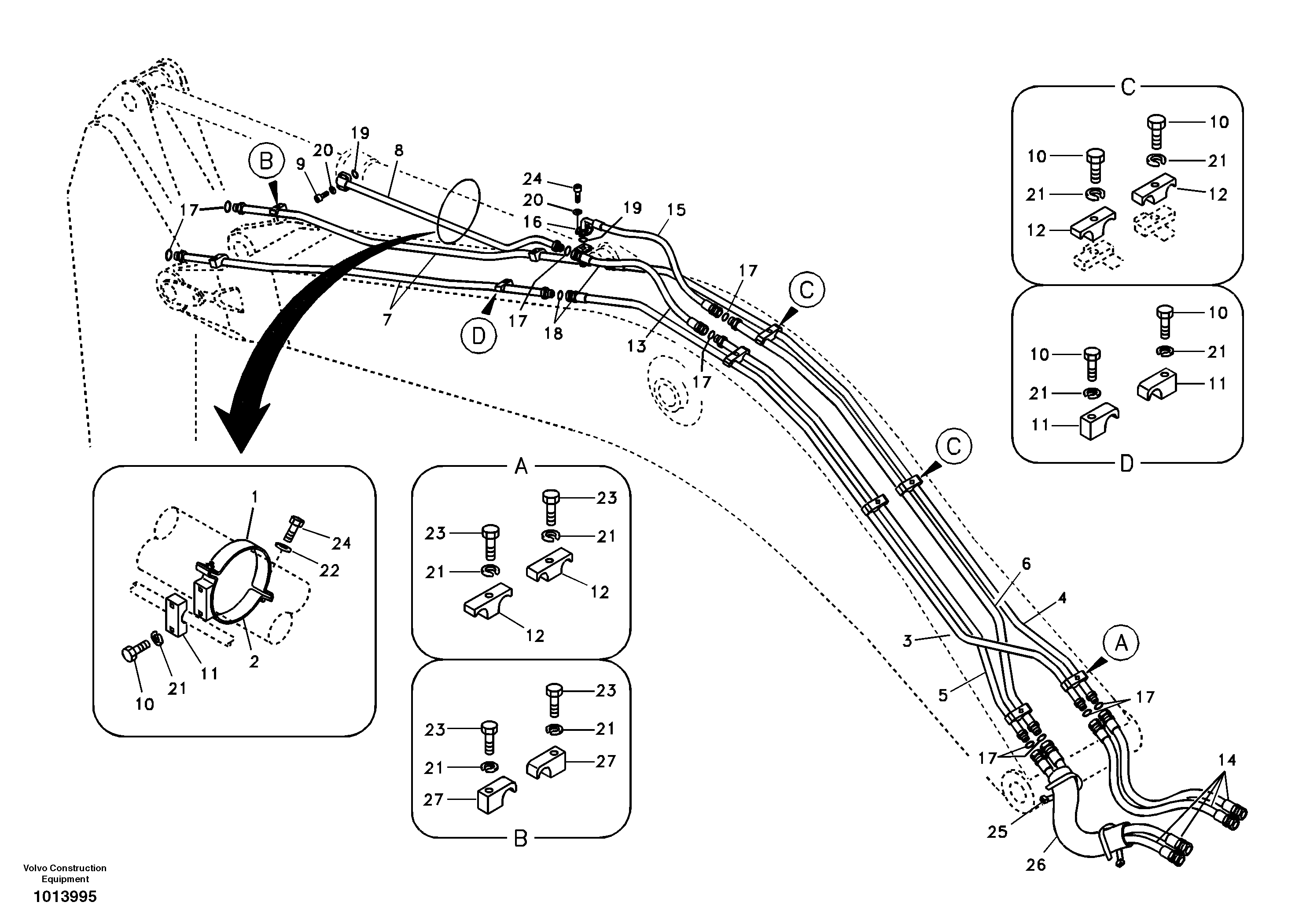 Working hydraulic, dipper arm cylinder on boom. — volvo parts diagram