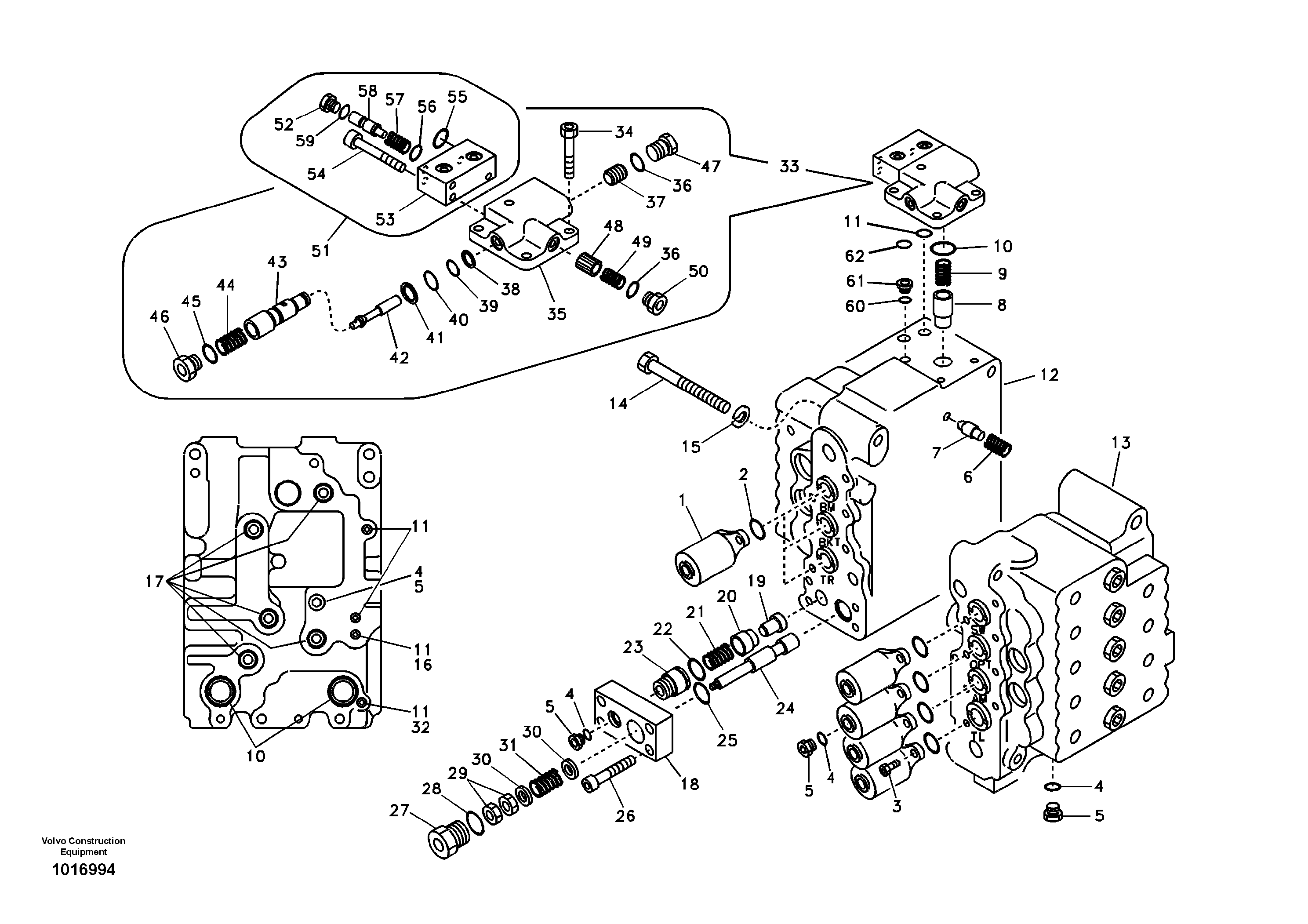 Main control valve, relife valve and boom holding — volvo parts diagram