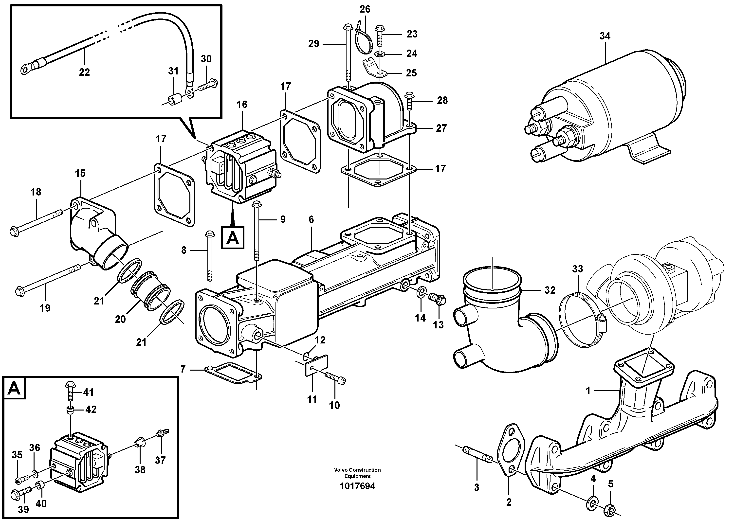 Inlet manifold and exhaust manifold — volvo parts diagram