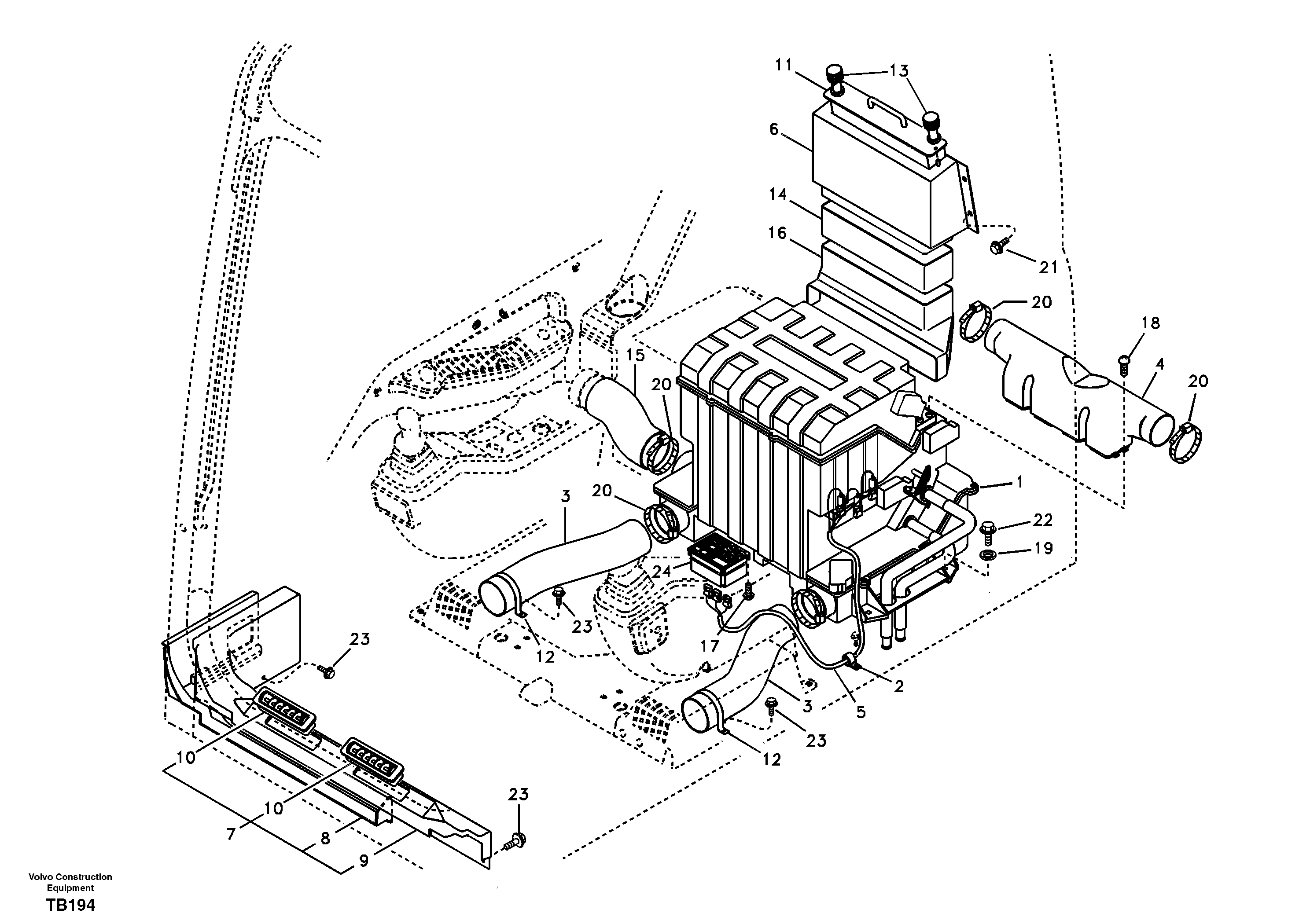 Air duct in cabin and cabin floor — volvo parts diagram
