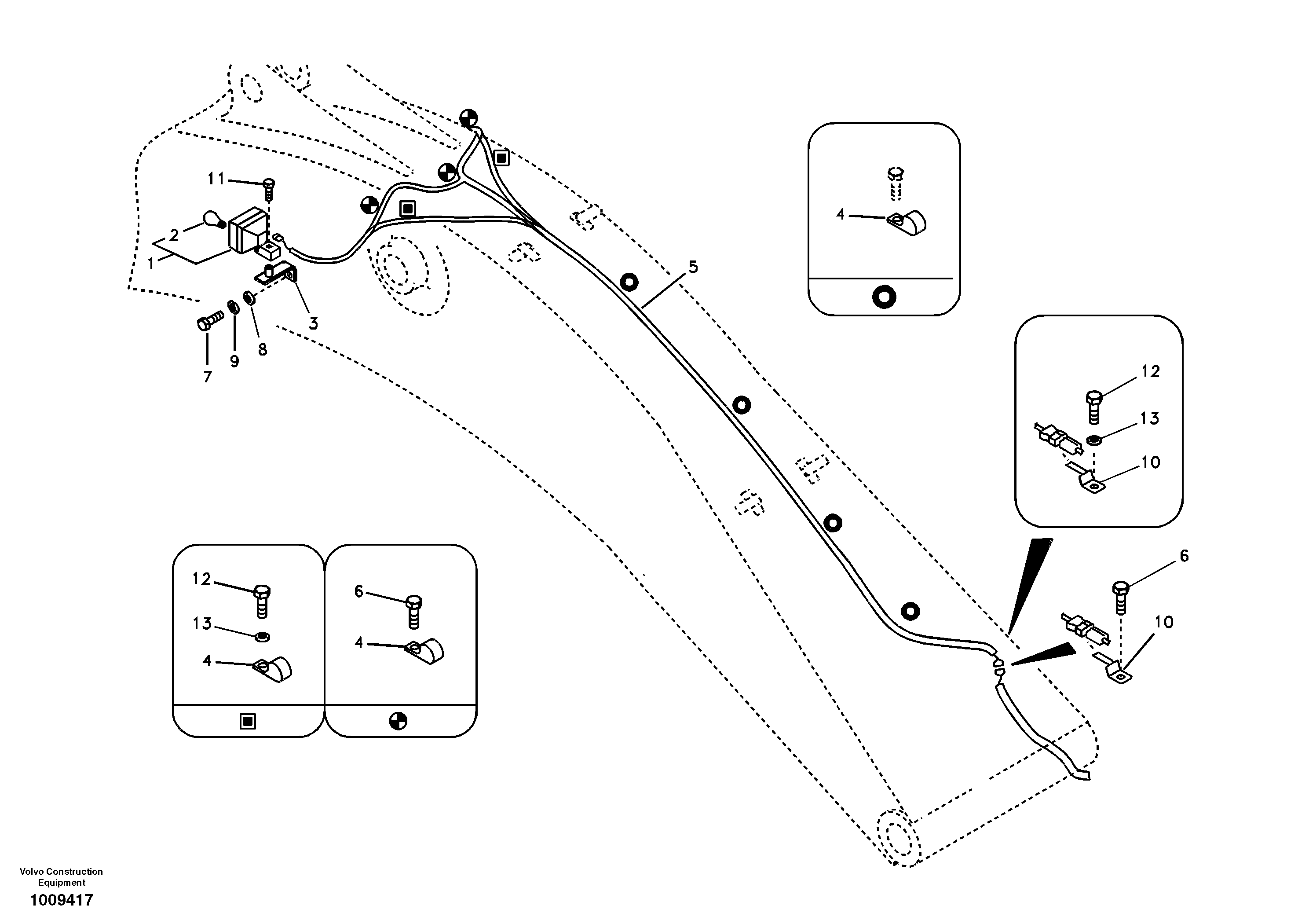 Working lamp on boom — volvo parts diagram