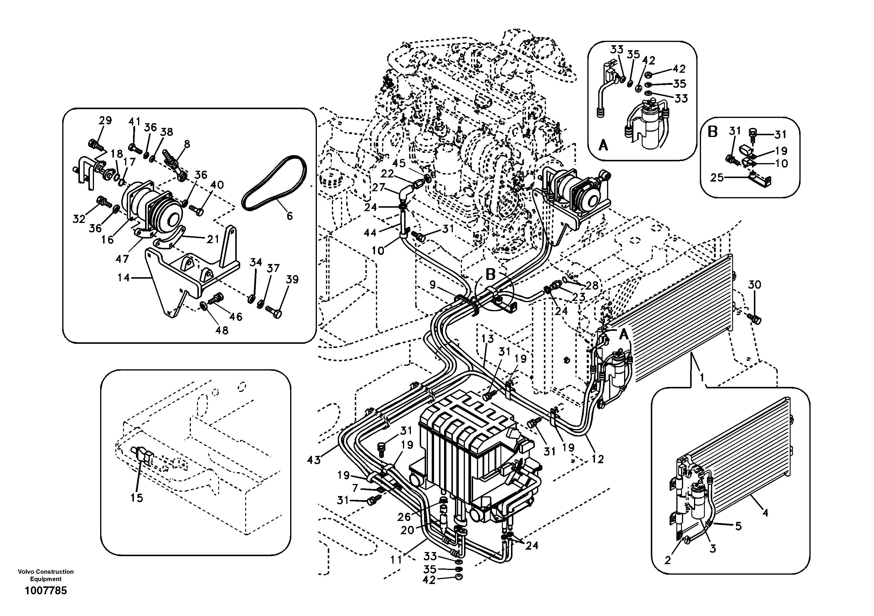Air conditioning line, cooling and heater — volvo parts diagram