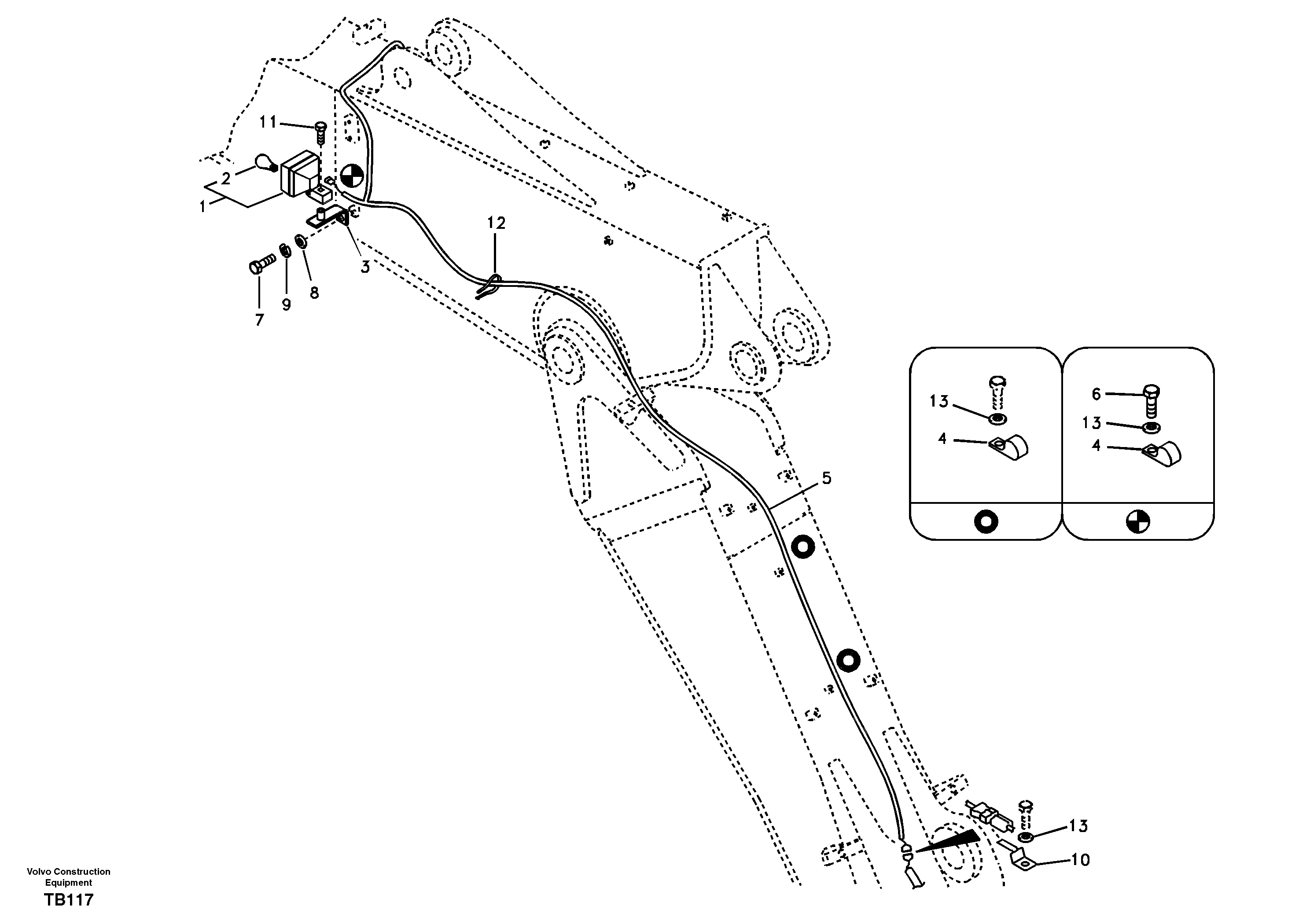 Working lamp on boom — volvo parts diagram