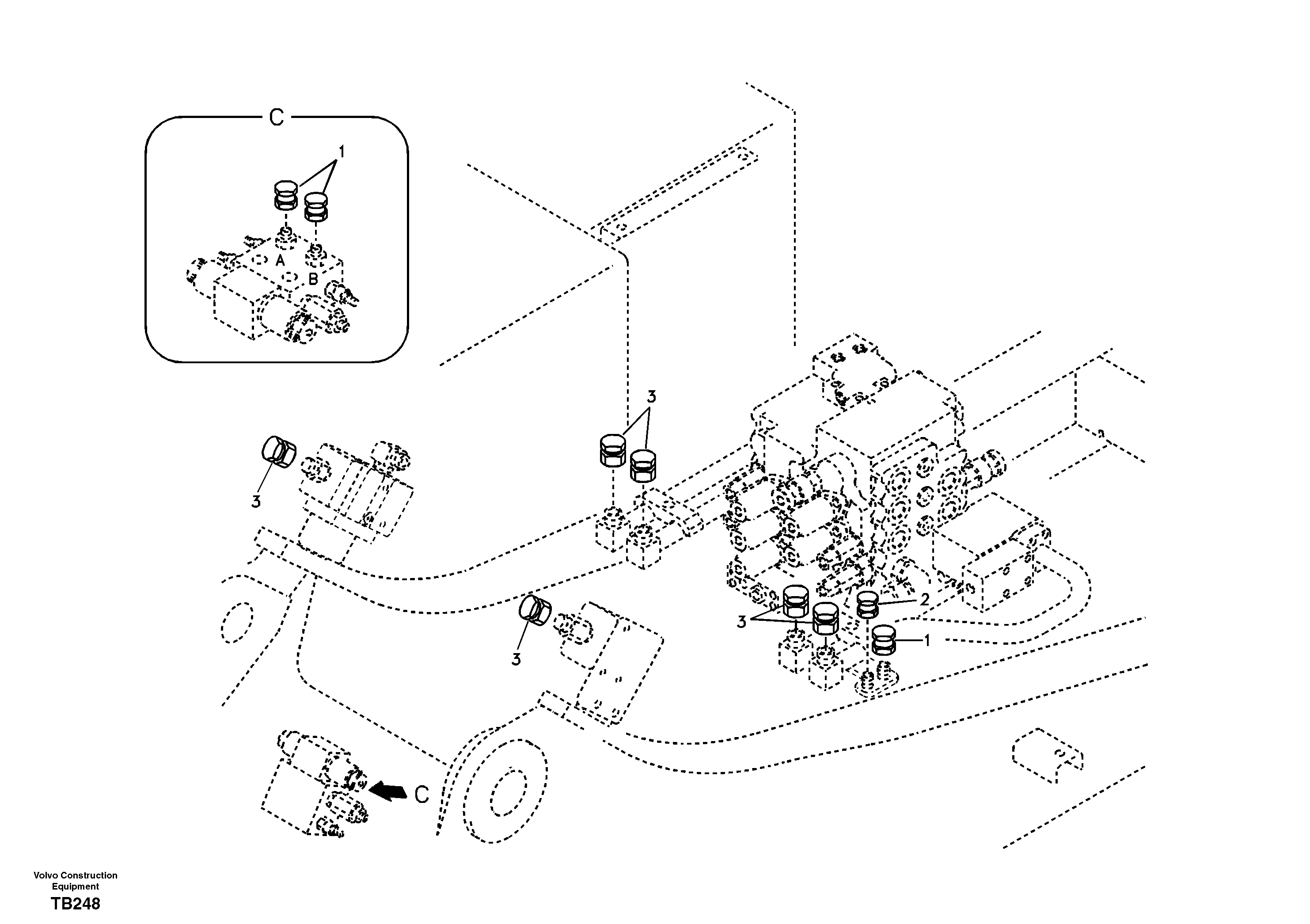 Working hydraulic, hydraulic plugs for no boom — volvo parts diagram