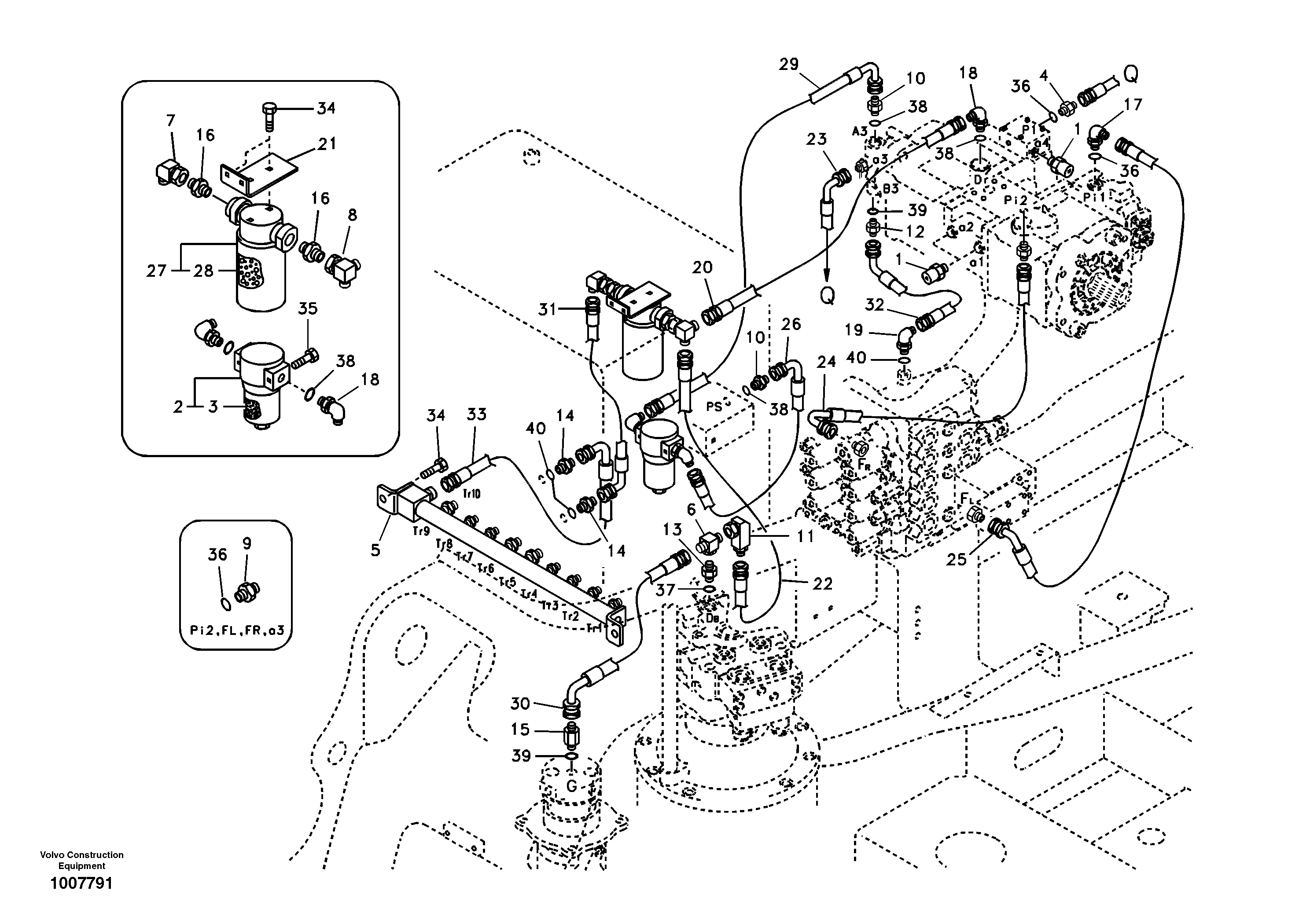 Servo system, pump piping and filter mount. — volvo parts diagram