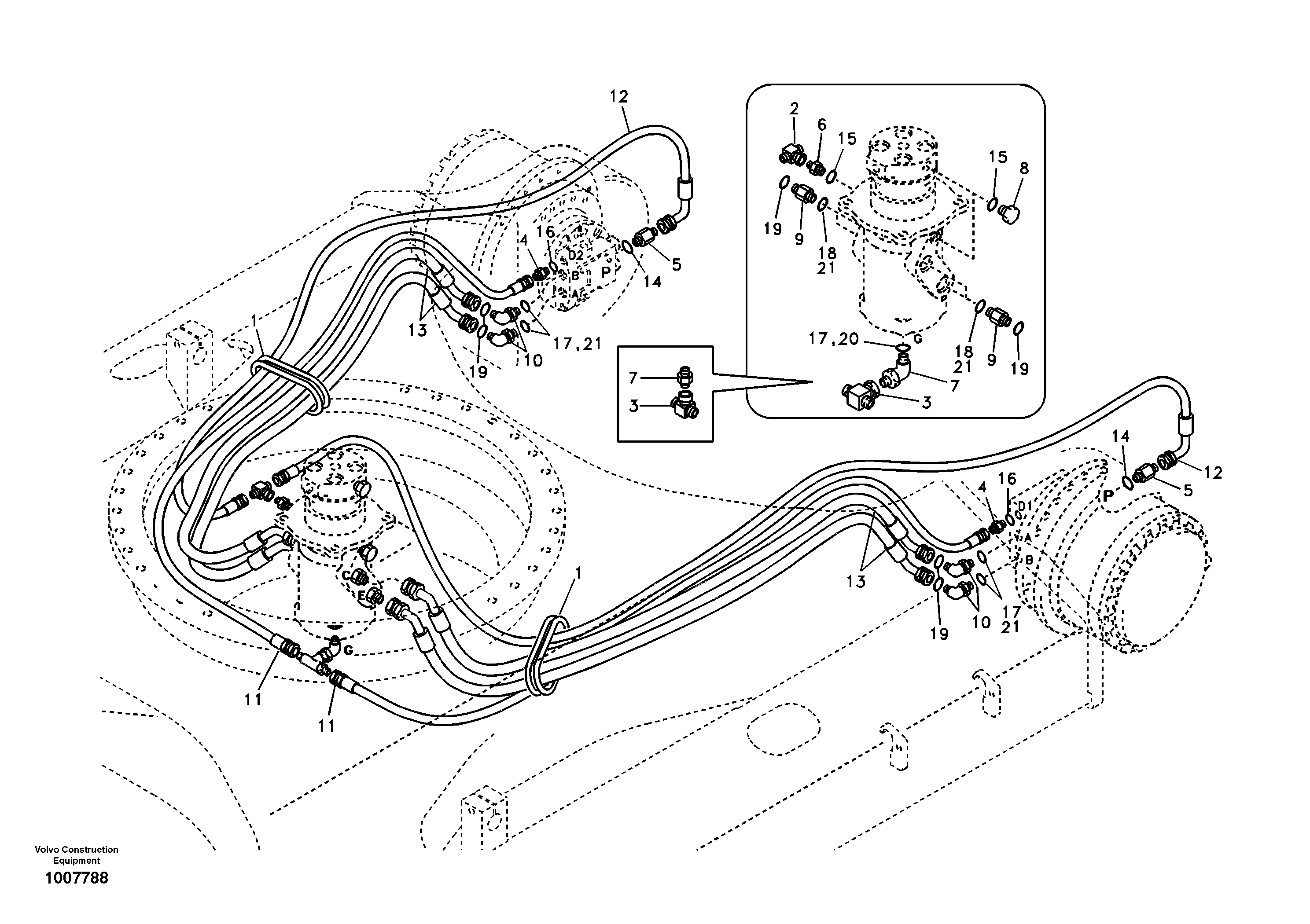Turning joint line, turning joint to travel motor — volvo parts diagram