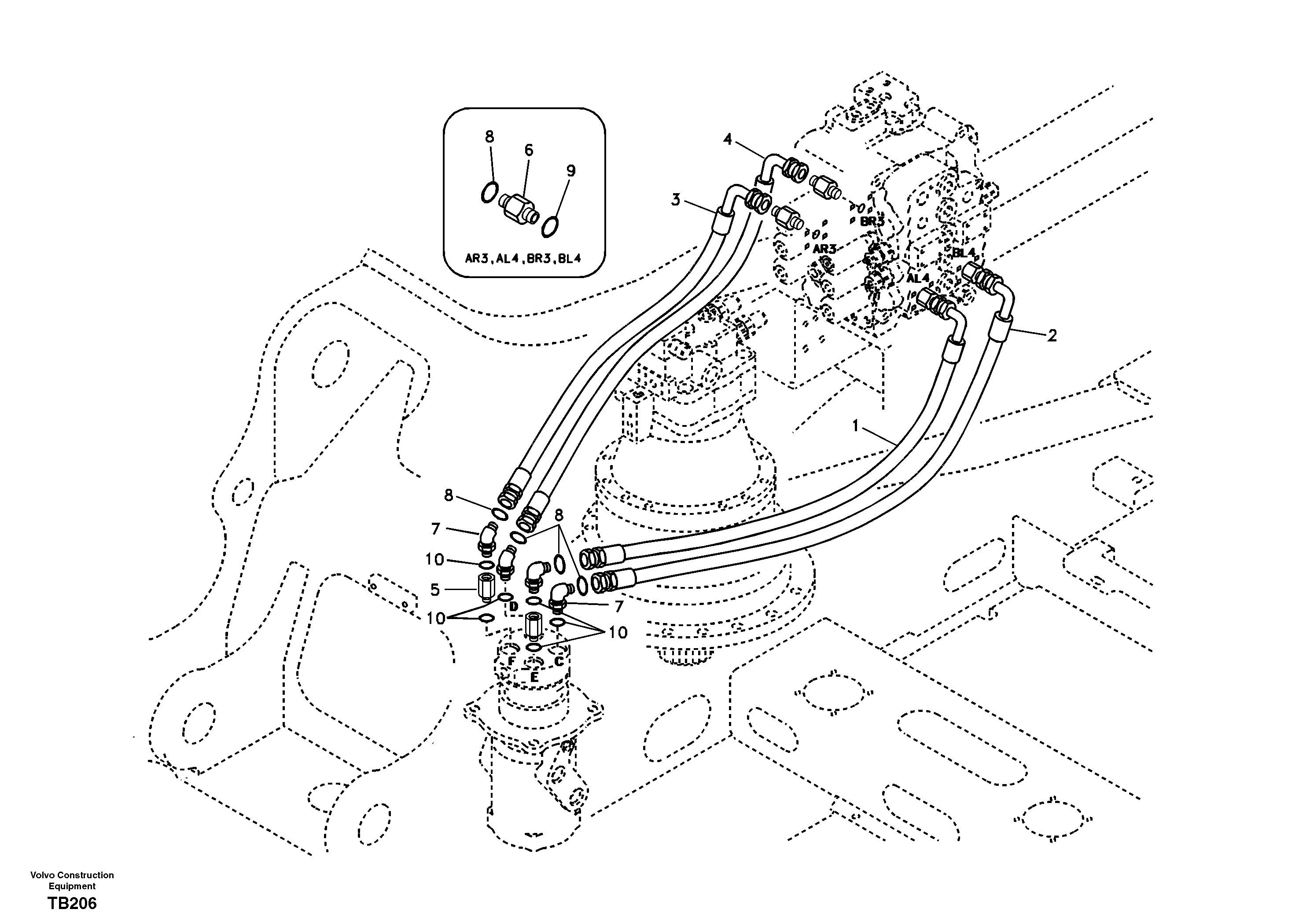 Turning joint line, control valve to turning joint — volvo parts diagram