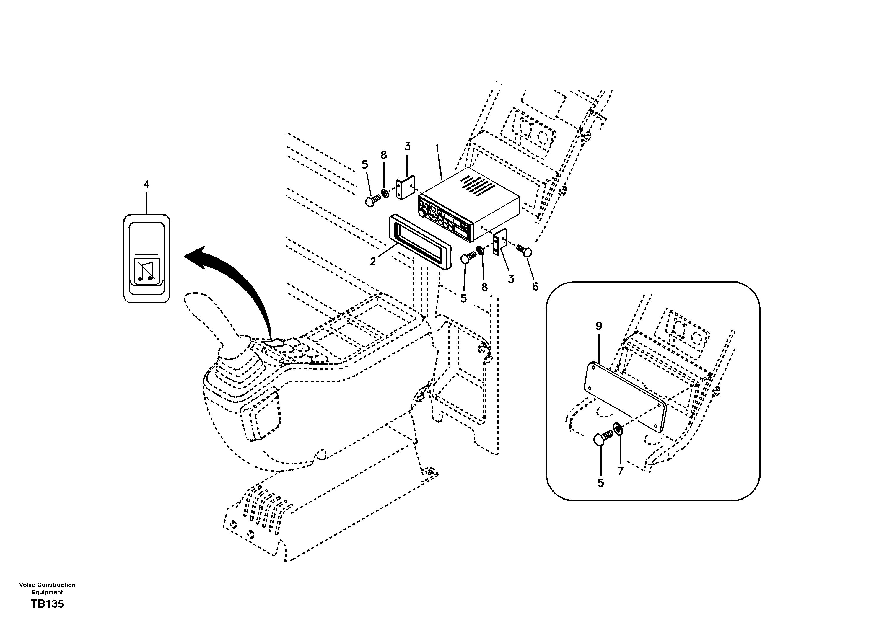 Cassette radio recorder with mounting details — volvo parts diagram