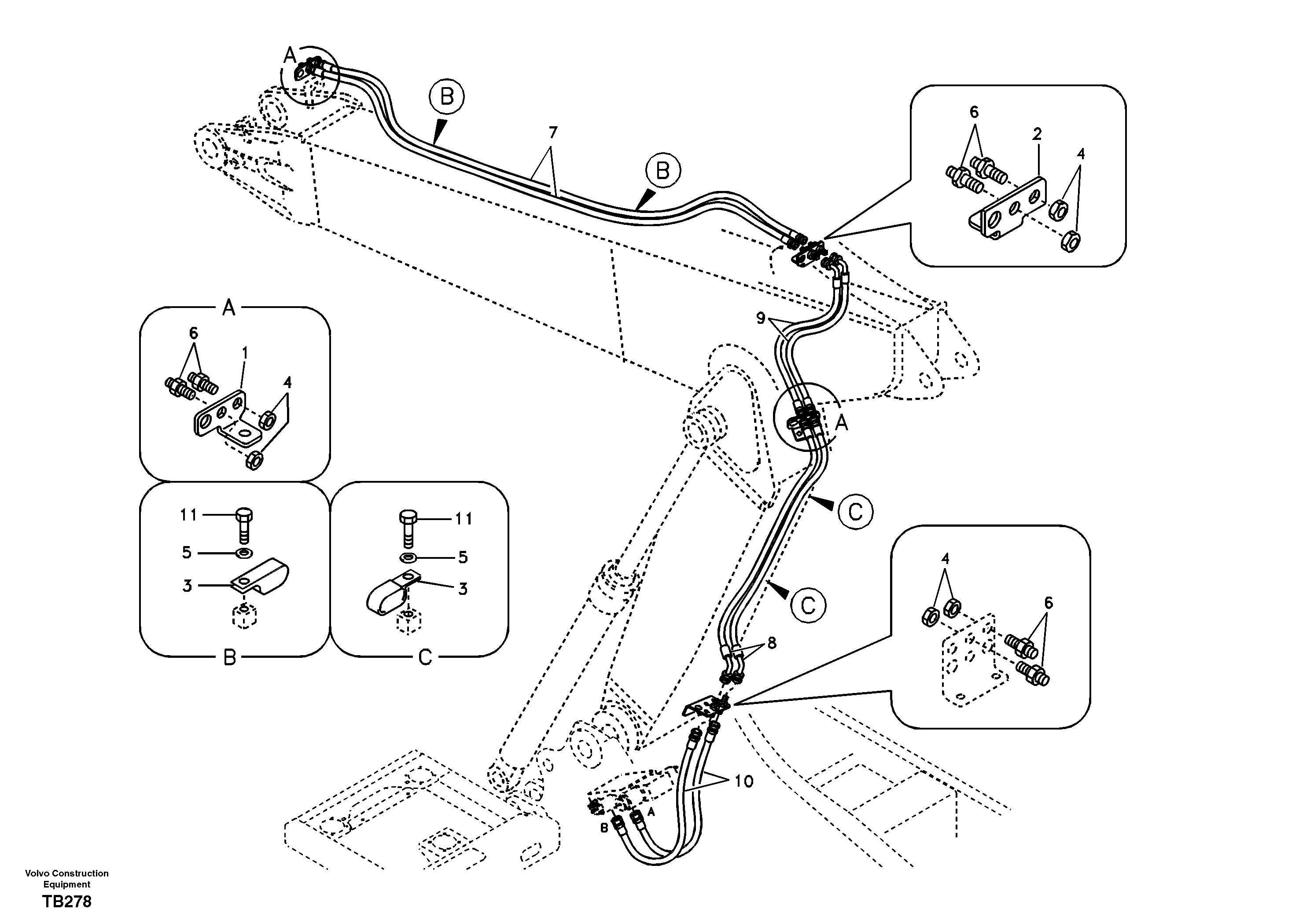 Working hydraulic, slope and rotator on adjustable boom — volvo parts diagram