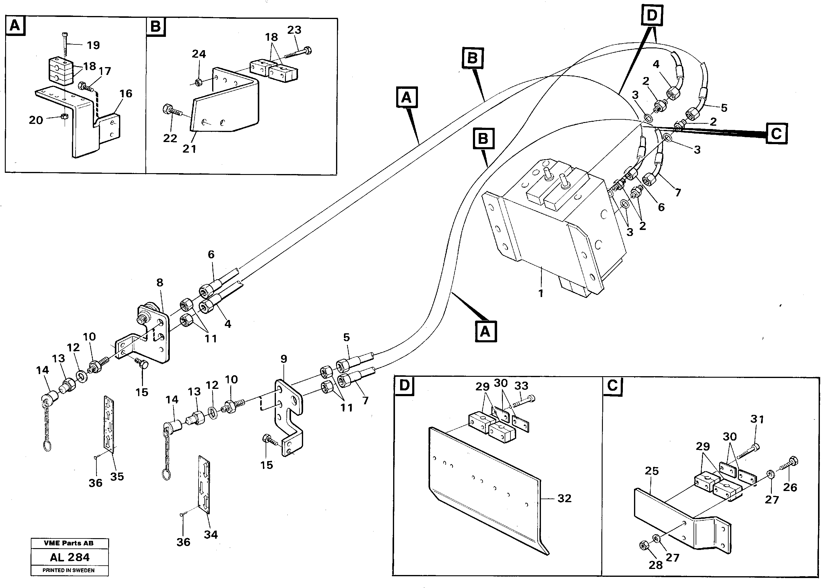 Hydraulic system, Feed line 5:th and 6:th funcion  92767 — volvo parts diagram