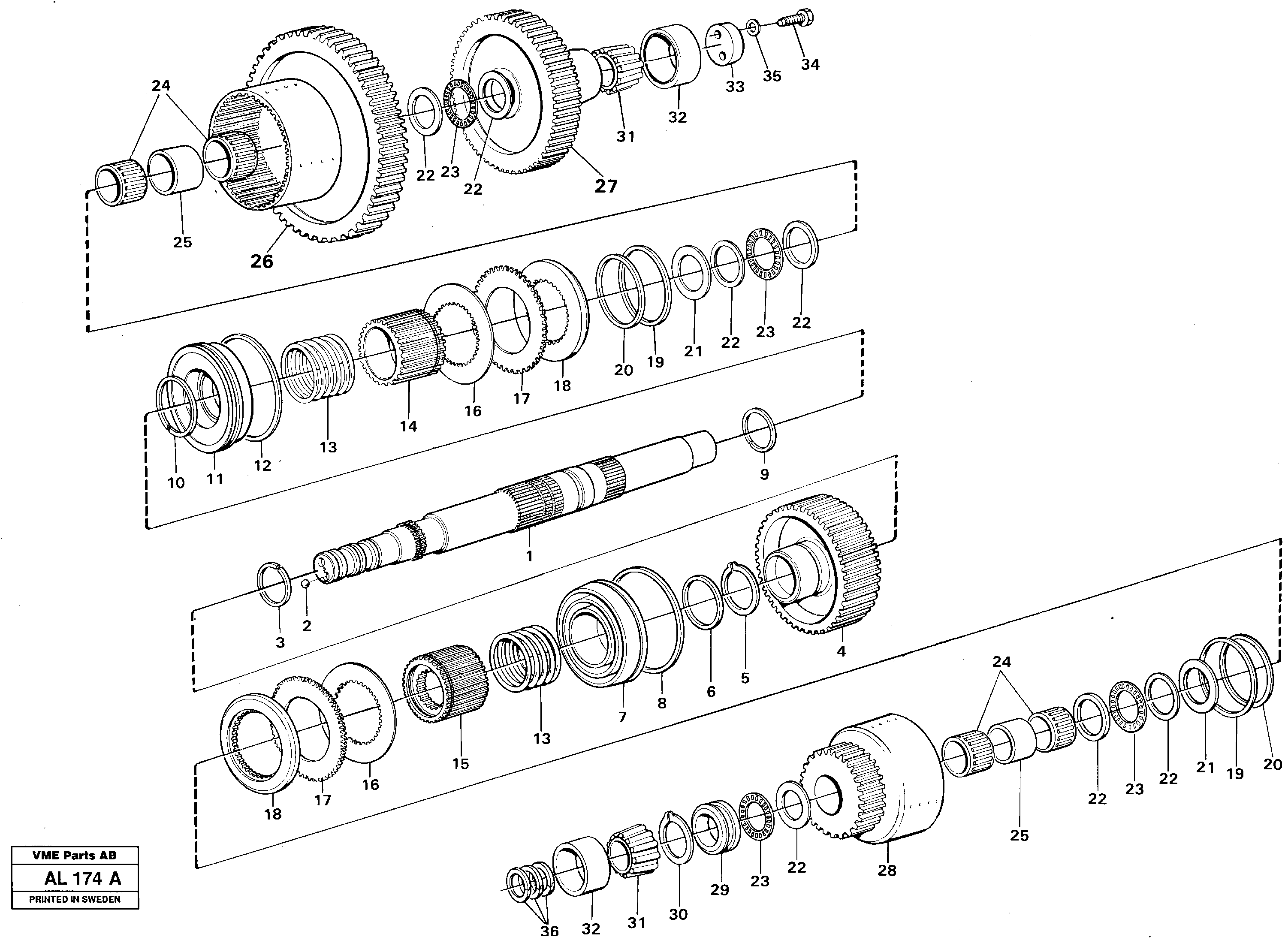 Hydraulic clutch rear/4:th speeds — volvo parts diagram