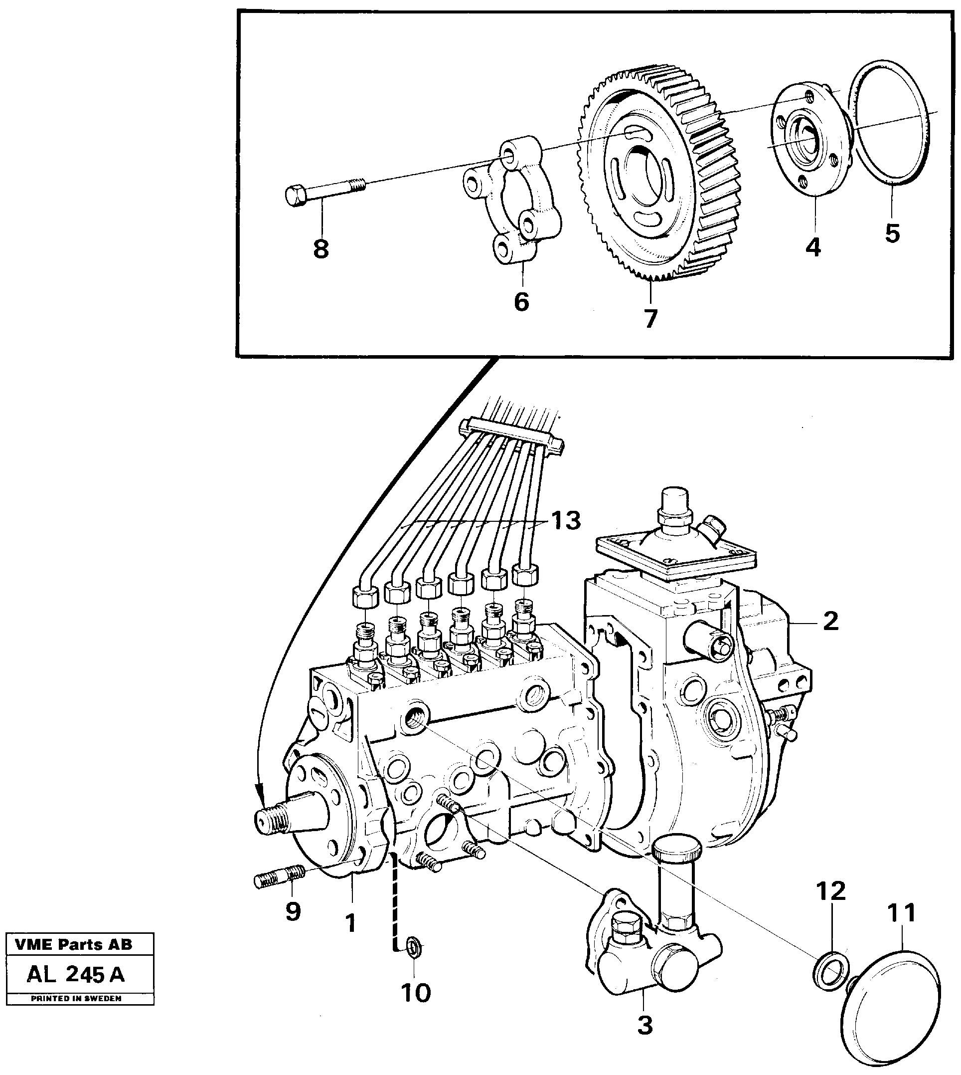 Fuel injection pump with fitting parts — volvo parts diagram
