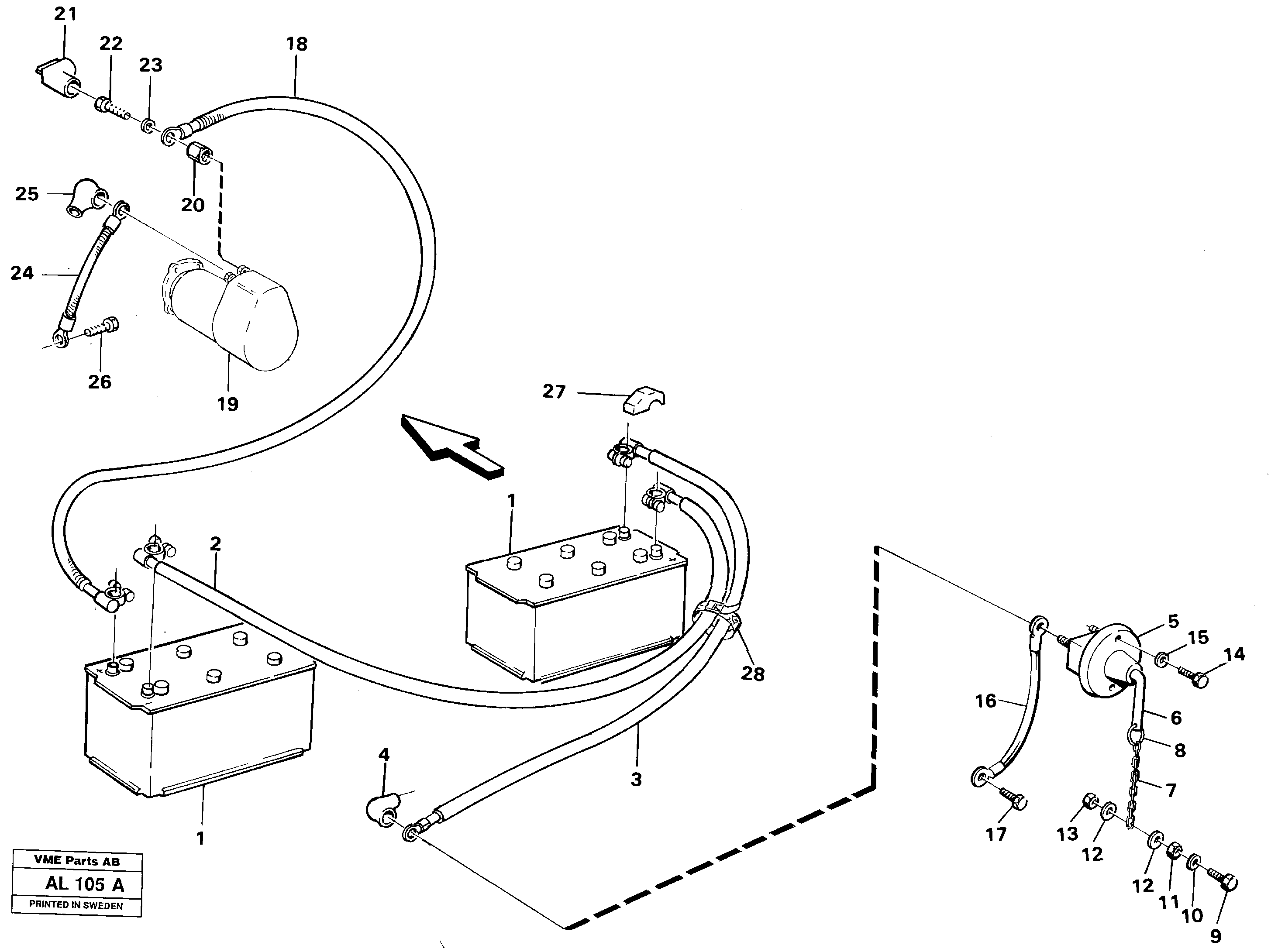 Battery with assembling details — volvo parts diagram
