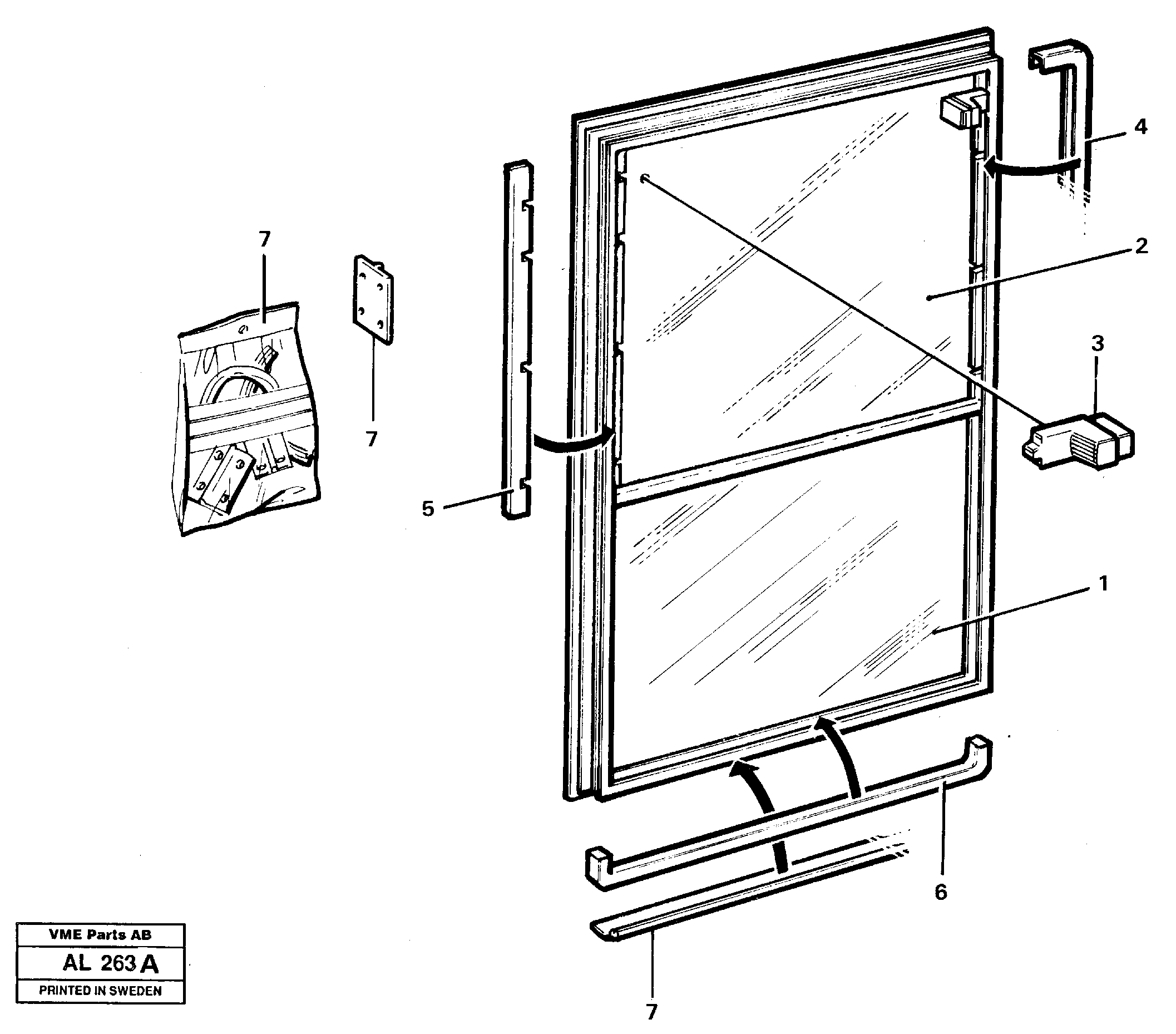 Sliding window  92165, 94825 — volvo parts diagram