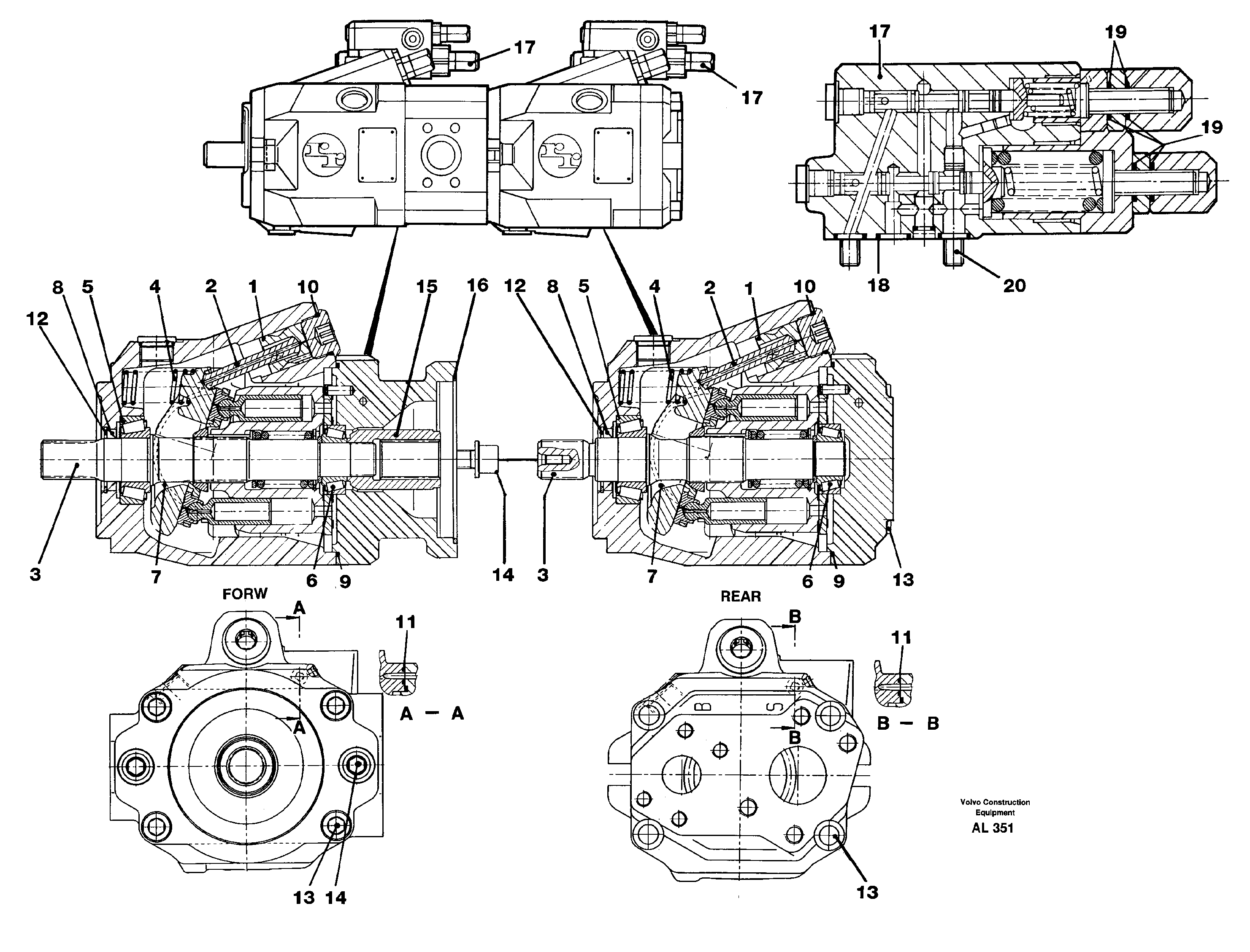 Hydraulic pump  SER NO 13028 -, SER NO 70017 - BRAZIL — volvo parts diagram