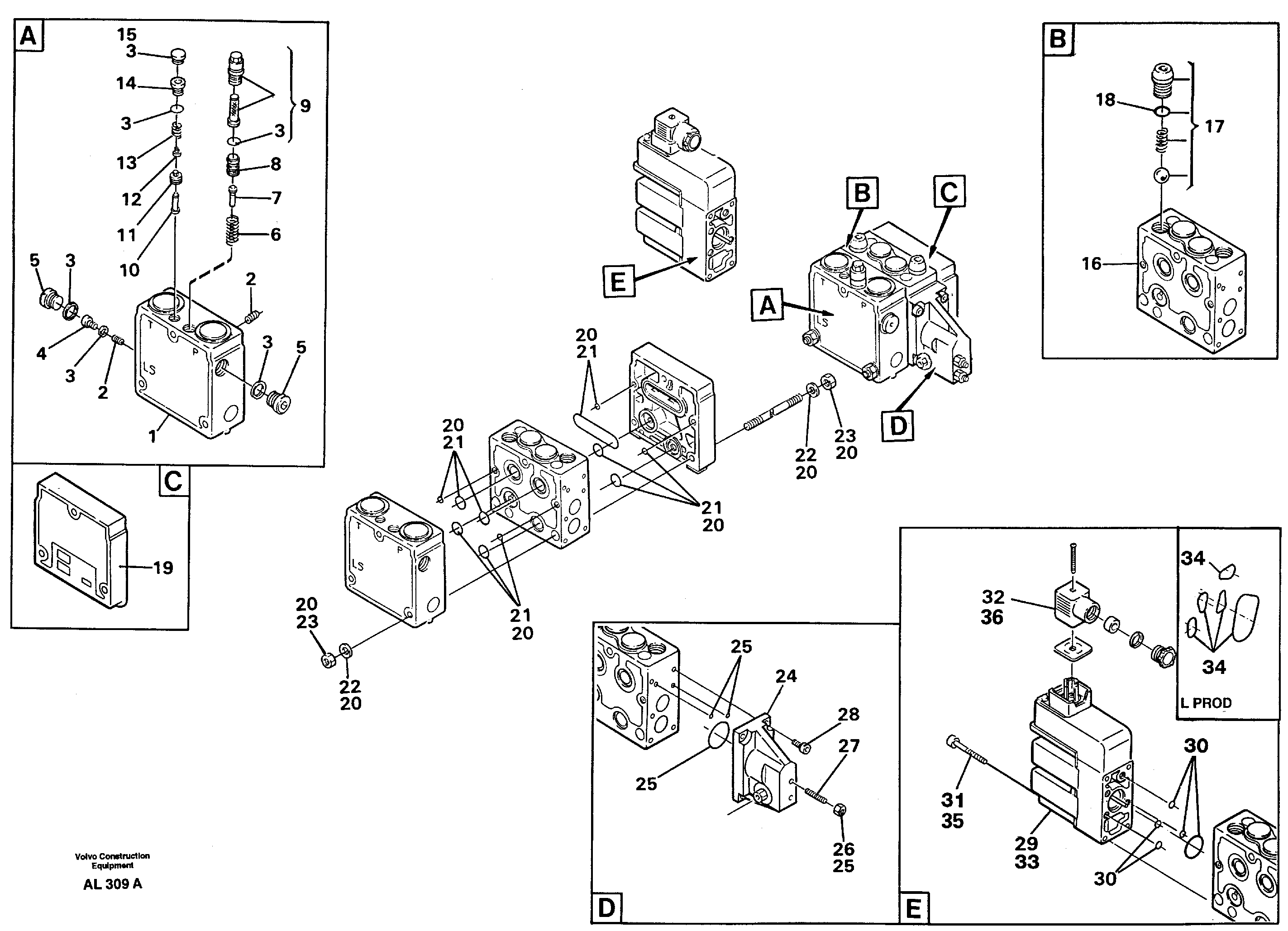 Valve, circuit body and return valve  92627,94609 — volvo parts diagram