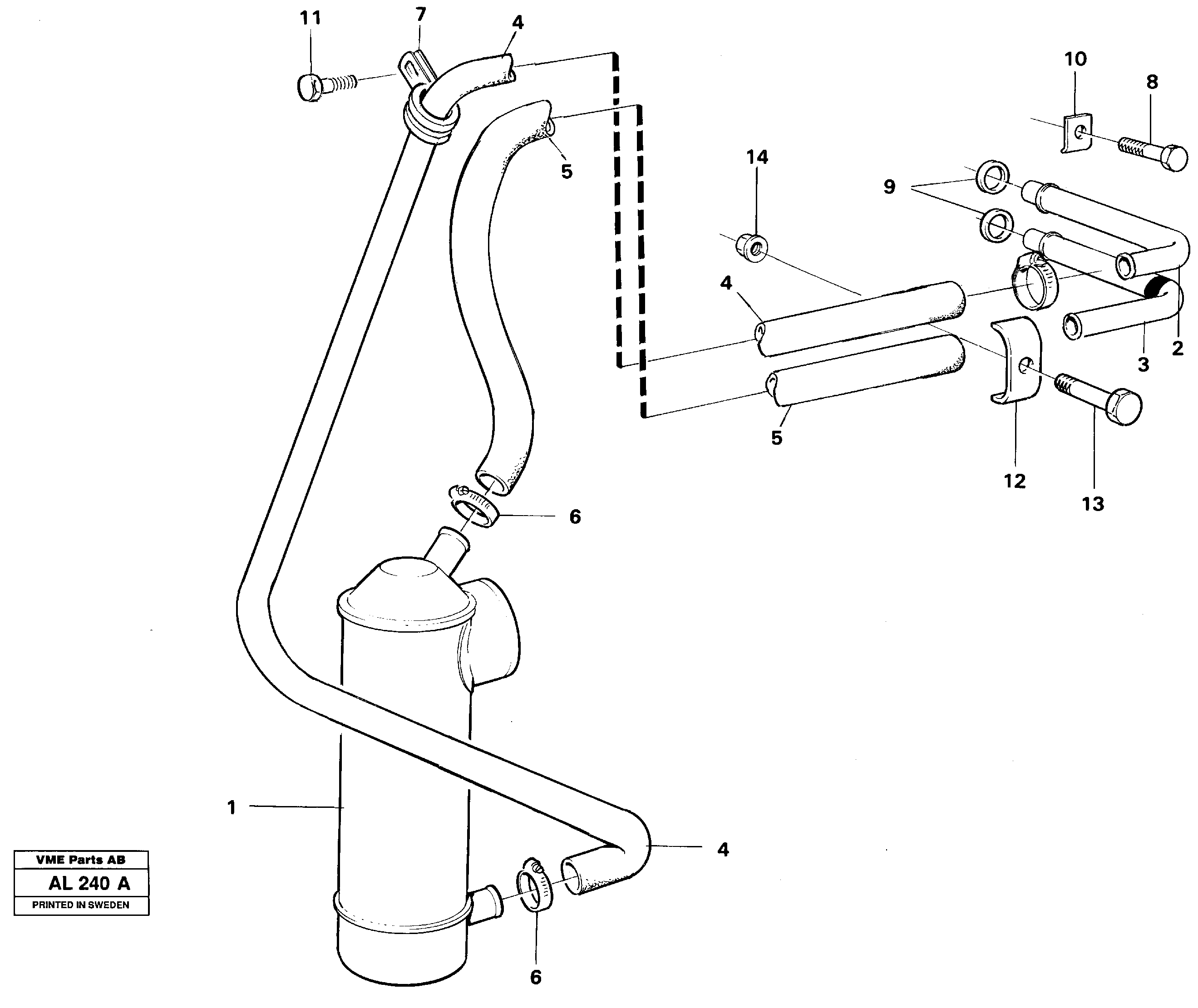 Oil cooler with hoses  TD 63 KDE — volvo parts diagram