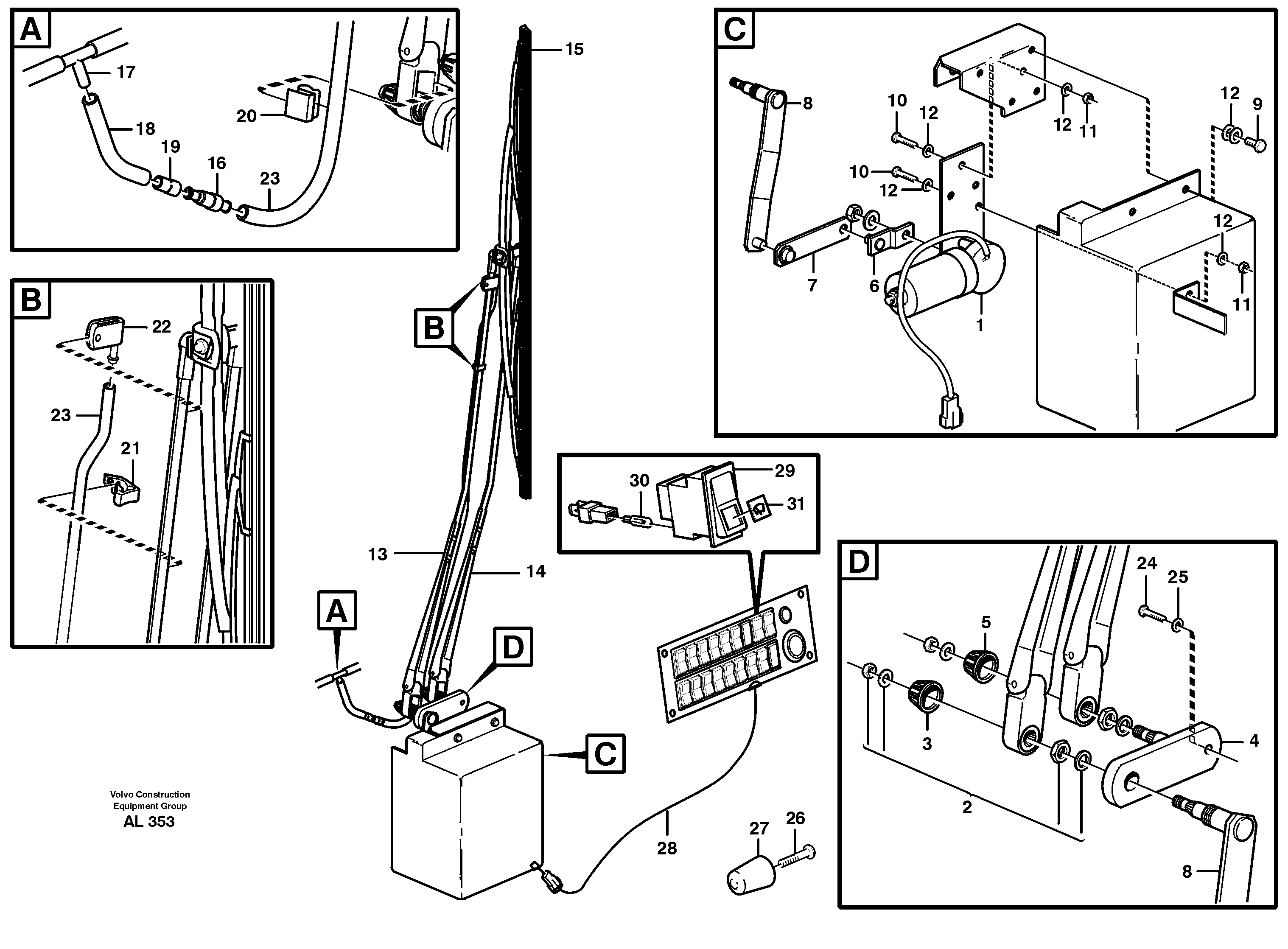 Windshield wiper for right side front window  94917 — volvo parts diagram