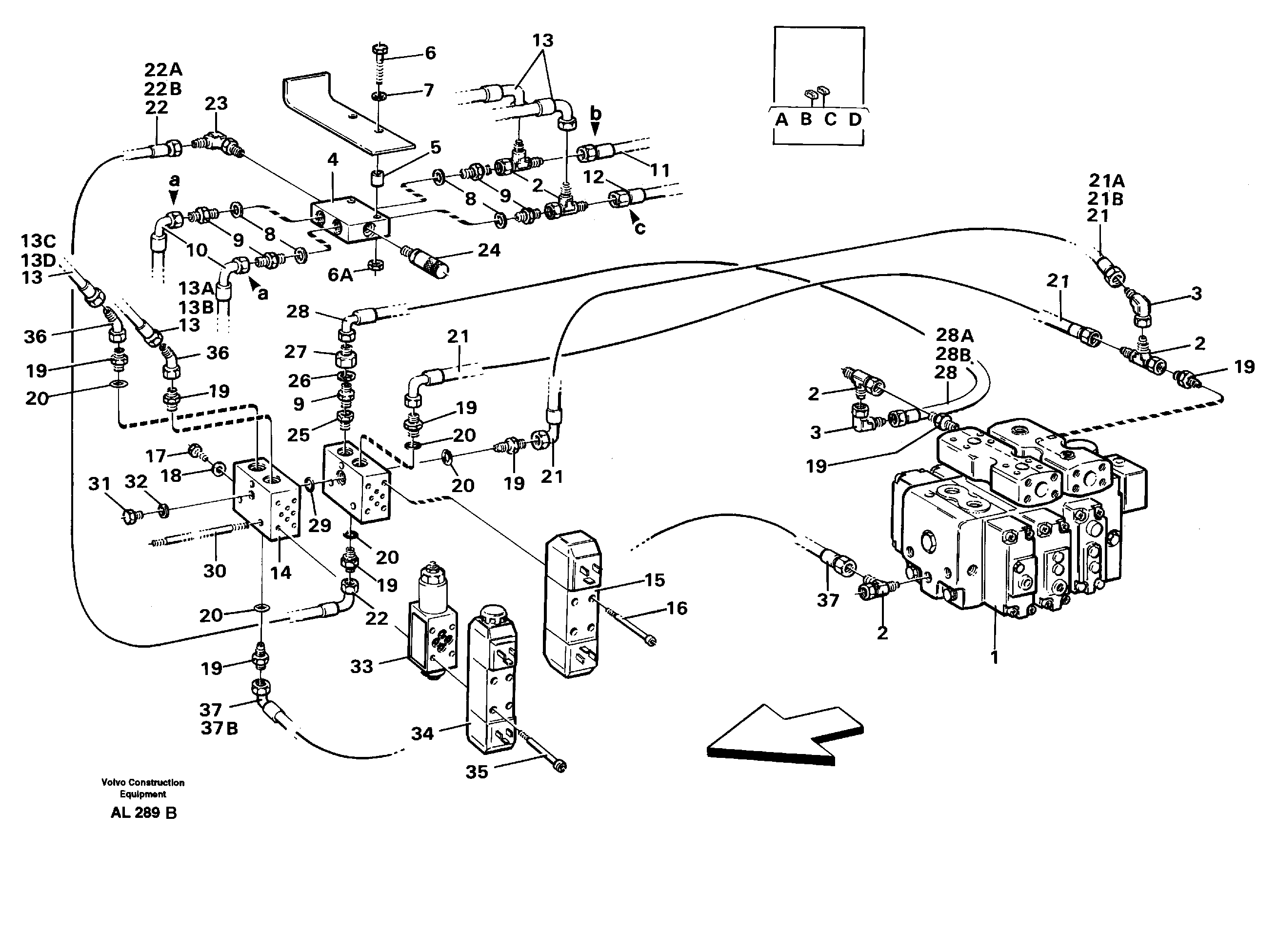Hydraulic system, 4:rd function  92495, 94531 — volvo parts diagram