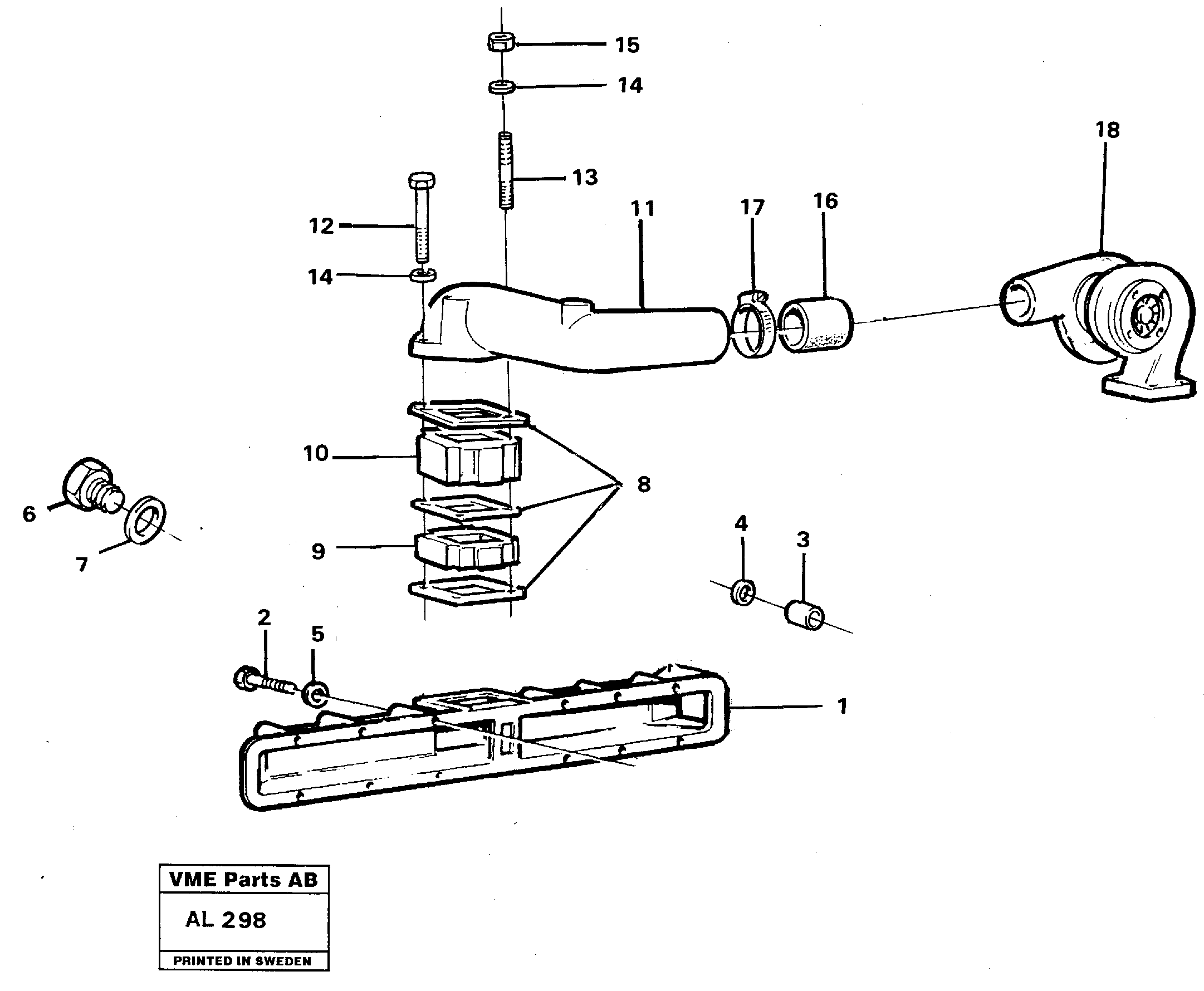 Induction manifold with fitting parts — volvo parts diagram